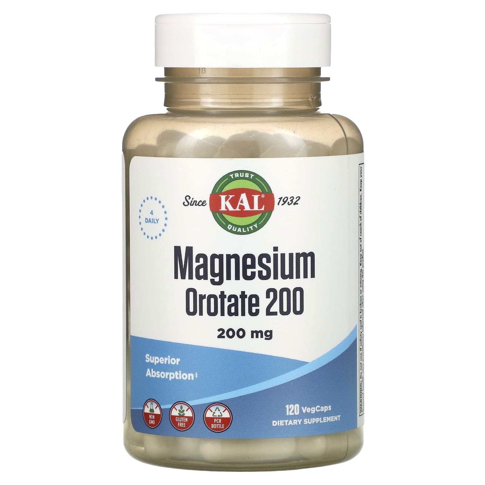 KAL, Orotato de magnesio 200, 50 mg, 120 cápsulas vegetales