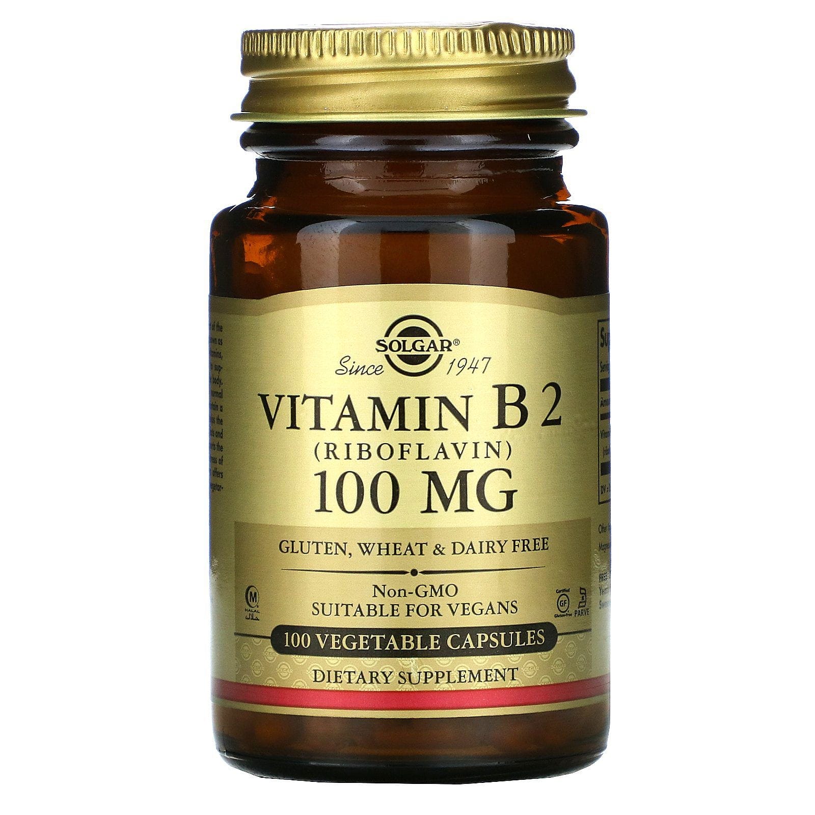 Solgar, Vitamina B2, 100 mg, 100 cápsulas vegetales