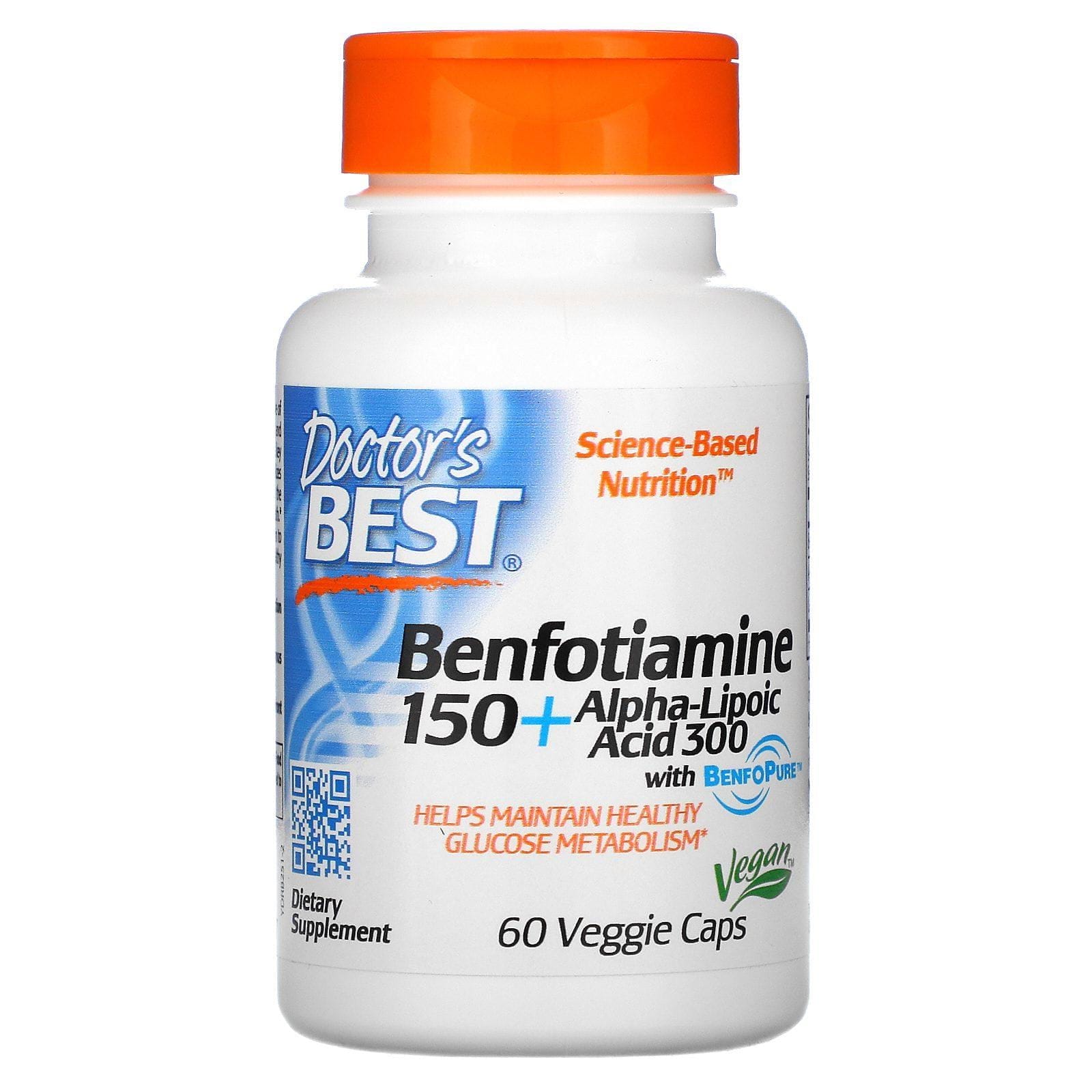 Doctor's Best, Benfotiamina 150 y ácido alfa-lipoico 300, 60 cápsulas vegetales