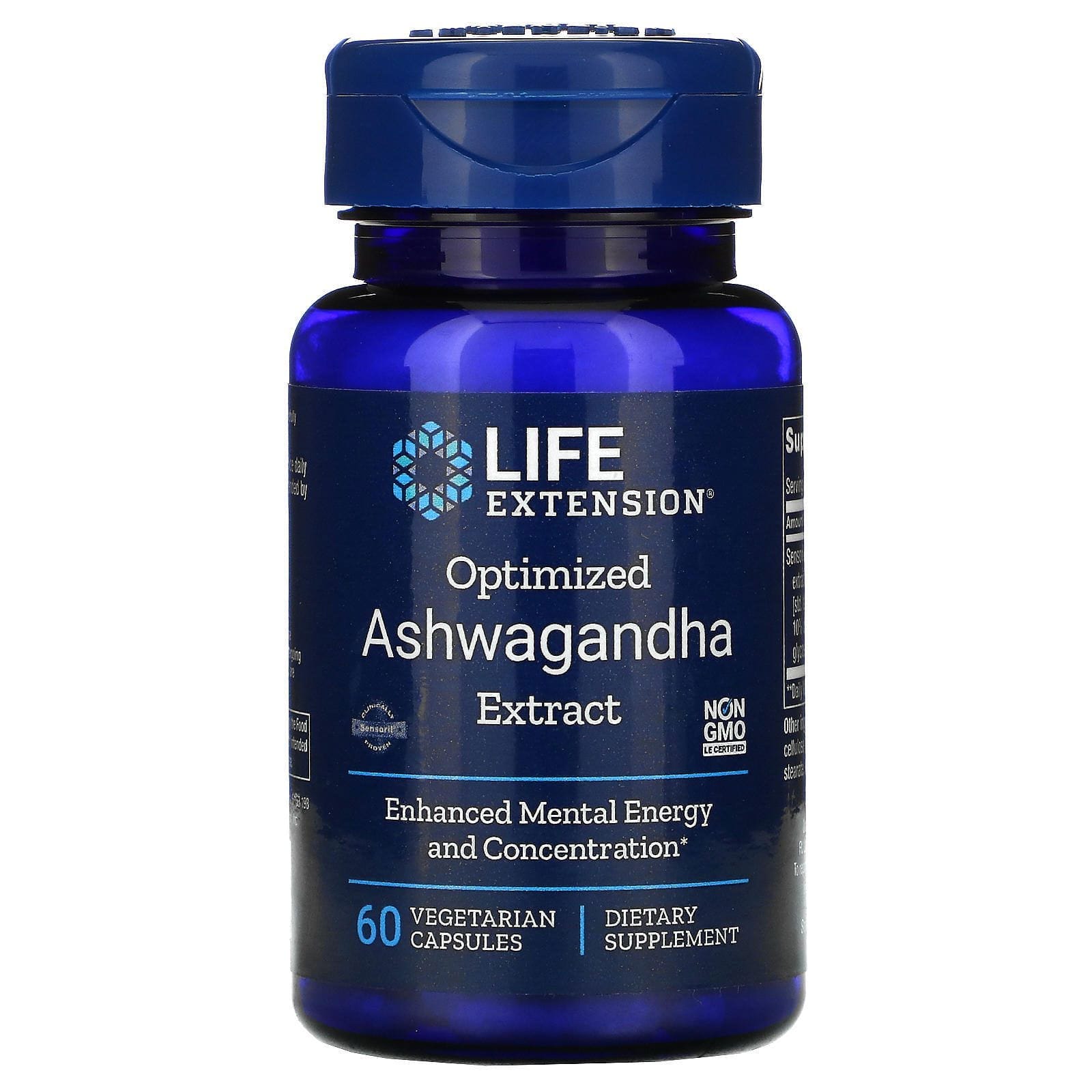 Life Extension, Extracto de ashwagandha (withania somnífera) optimizado, 60 cápsulas vegetarianas
