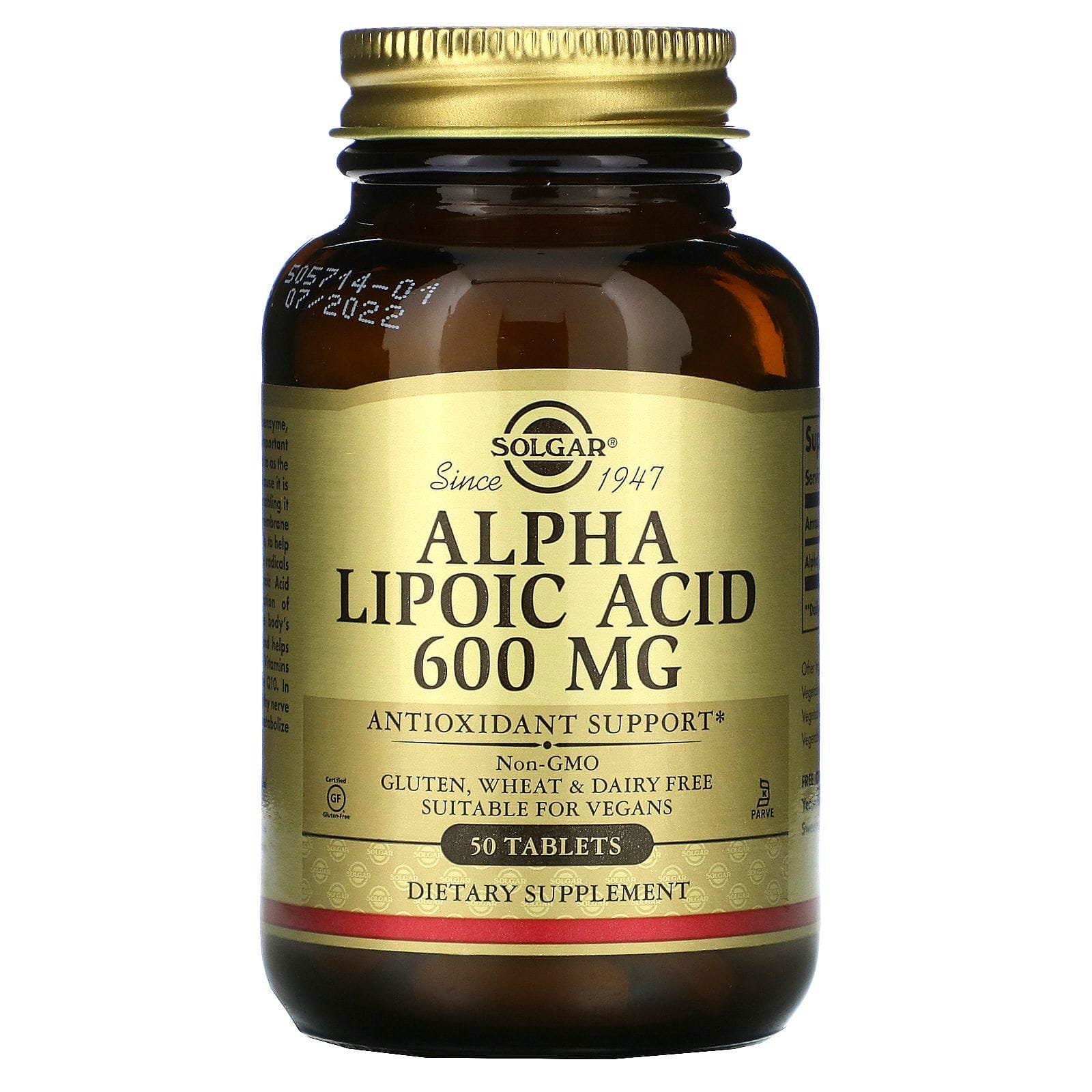 Solgar, Ácido alfa-lipoico, 600 mg, 50 comprimidos