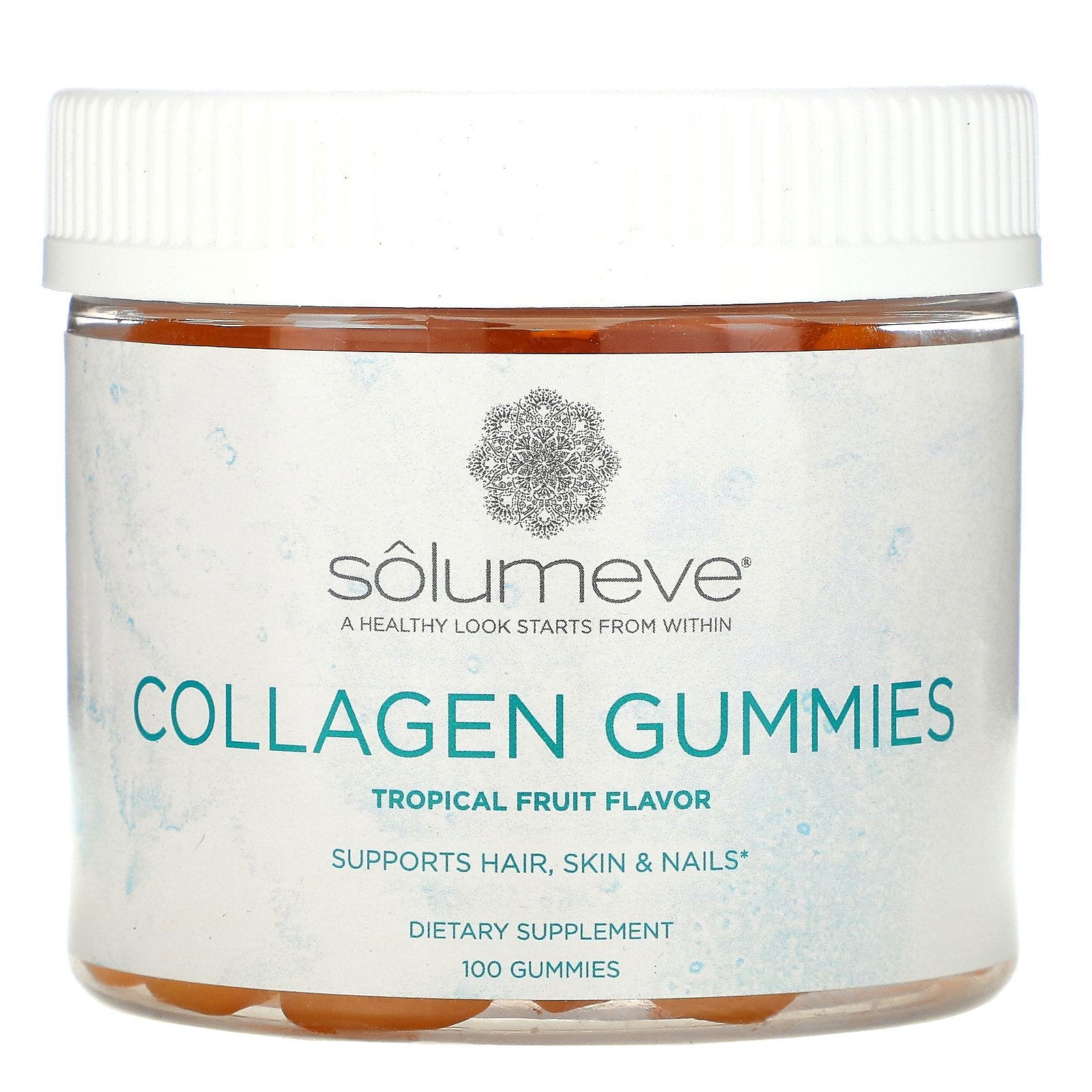 Solumeve, Gomitas con colágeno, Sin gelatina, Sabor a frutas tropicales, 100 gomitas