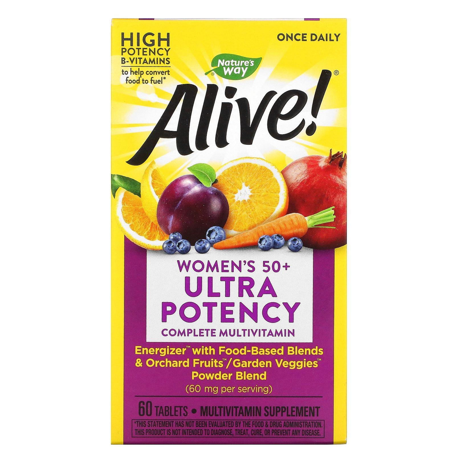 Nature's Way, Alive! Una ingesta diaria, Suplemento multivitamínico para mujeres mayores de 50 años, 60 comprimidos
