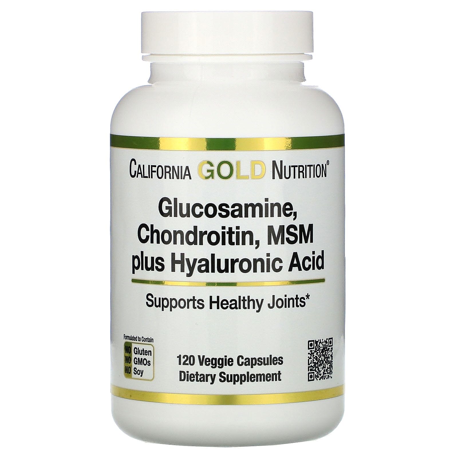 California Gold Nutrition, Glucosamina, condroitina y MSM más ácido hialurónico, 120 cápsulas vegetales