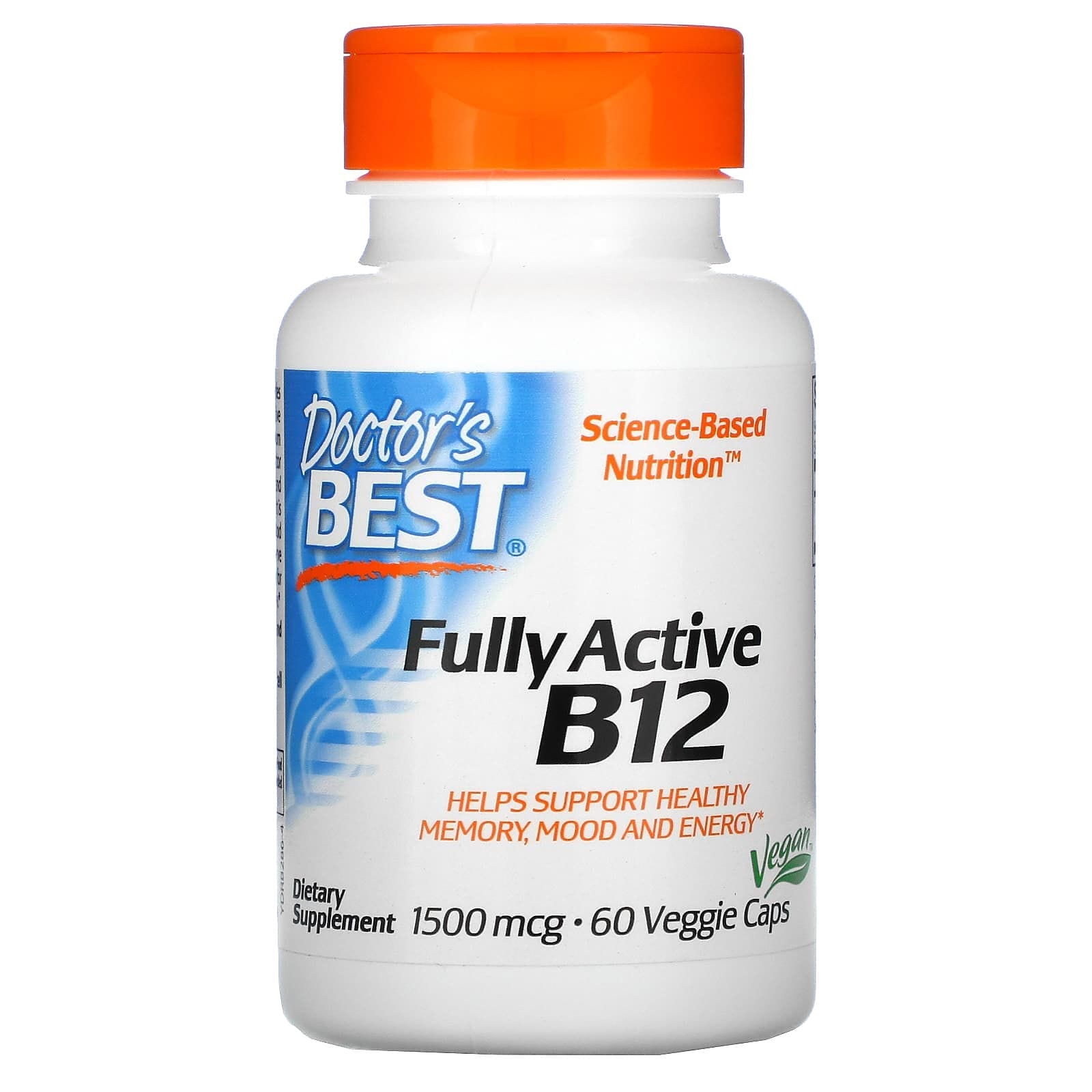 Doctor's Best, Vitamina B12 totalmente activa, 1500 mcg, 60 cápsulas vegetales