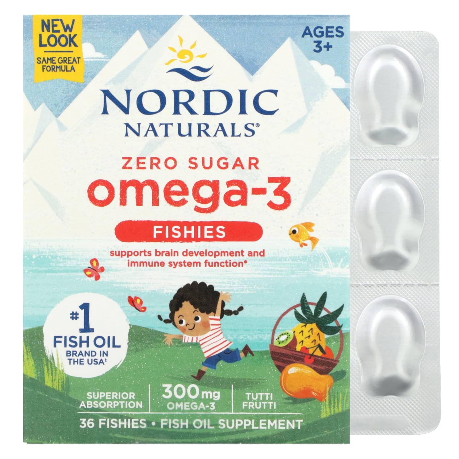 Nordic Naturals, Pececillos con omega-3, Sin azúcar, 3 años en adelante, Tutti frutti, 300 mg, 36 pececillos