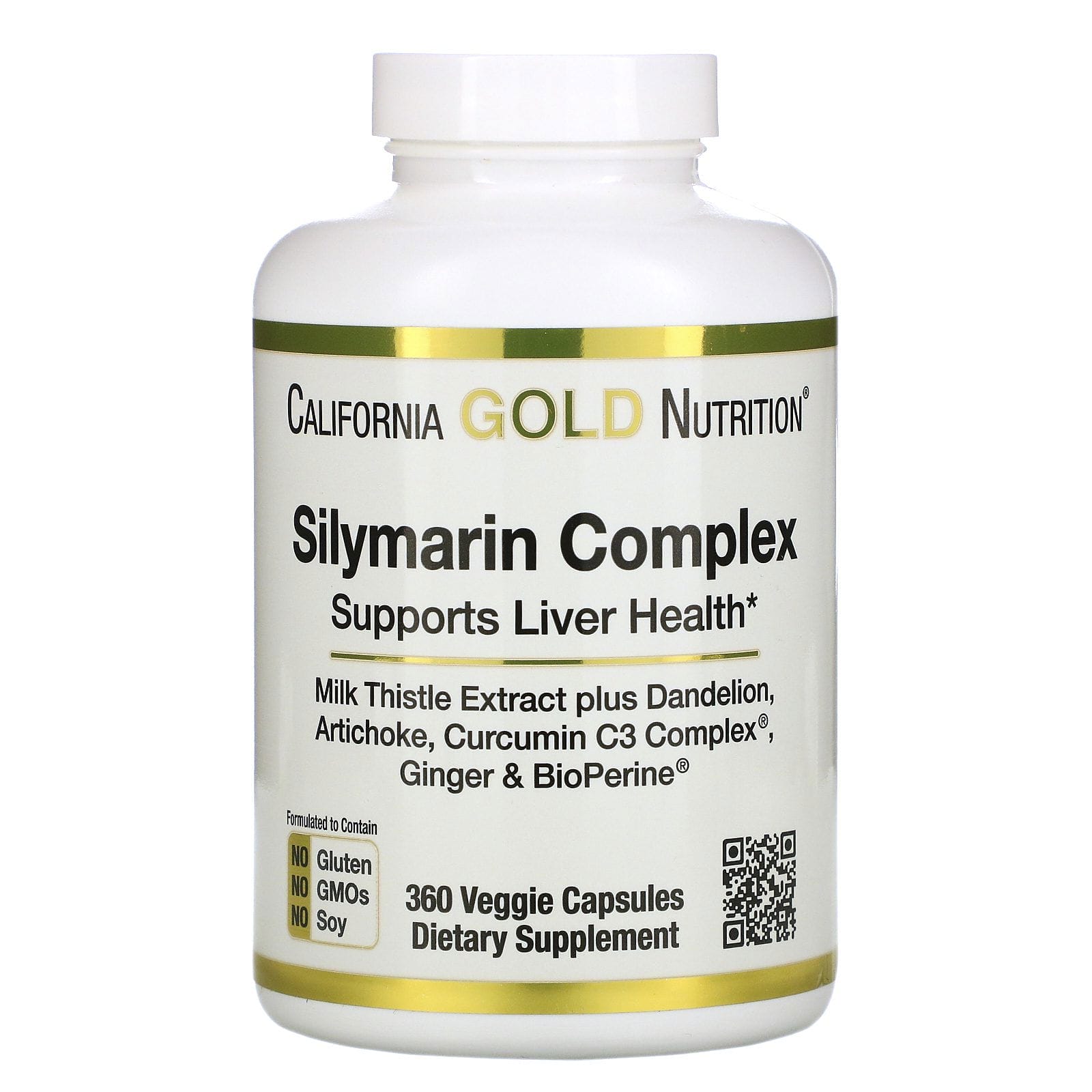 California Gold Nutrition, Complejo de silimarina, Salud hepática, Cardo mariano, Curcumina, Alcachofa, Diente de león, Jengibre, Pimienta negra, 360 cápsulas vegetales