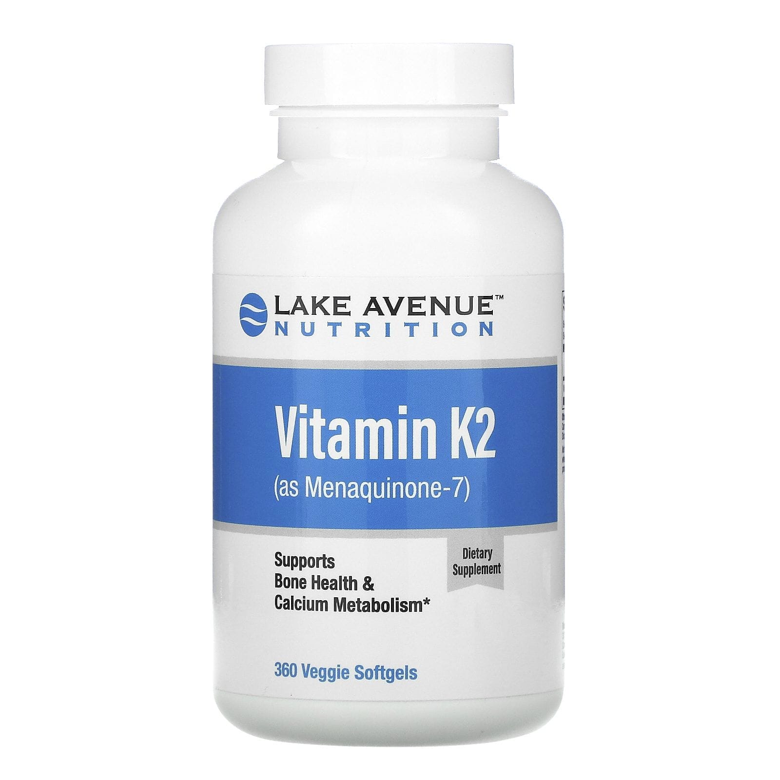 Lake Avenue Nutrition, Vitamina K2 (en forma de menaquinona-7), 50 mcg, 360 cápsulas blandas vegetales