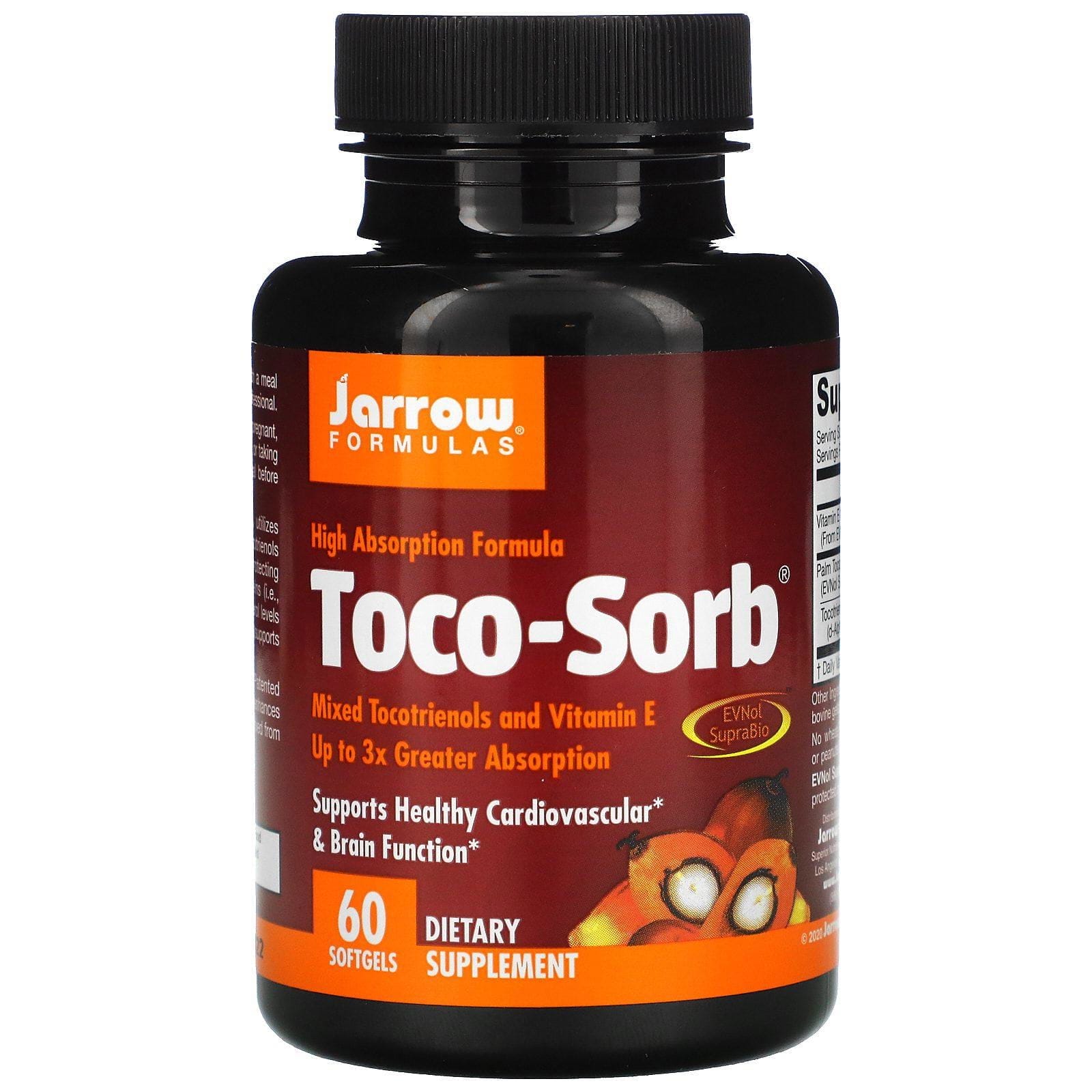 Jarrow Formulas, Toco-Sorb, Tocotrienoles mixtos y vitamina E, 60 cápsulas blandas
