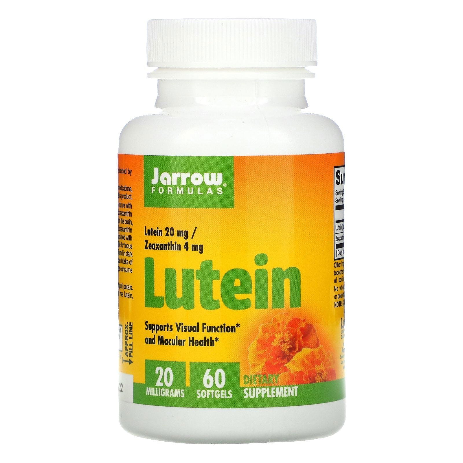 Jarrow Formulas, Luteína, 20 mg, 60 cápsulas blandas