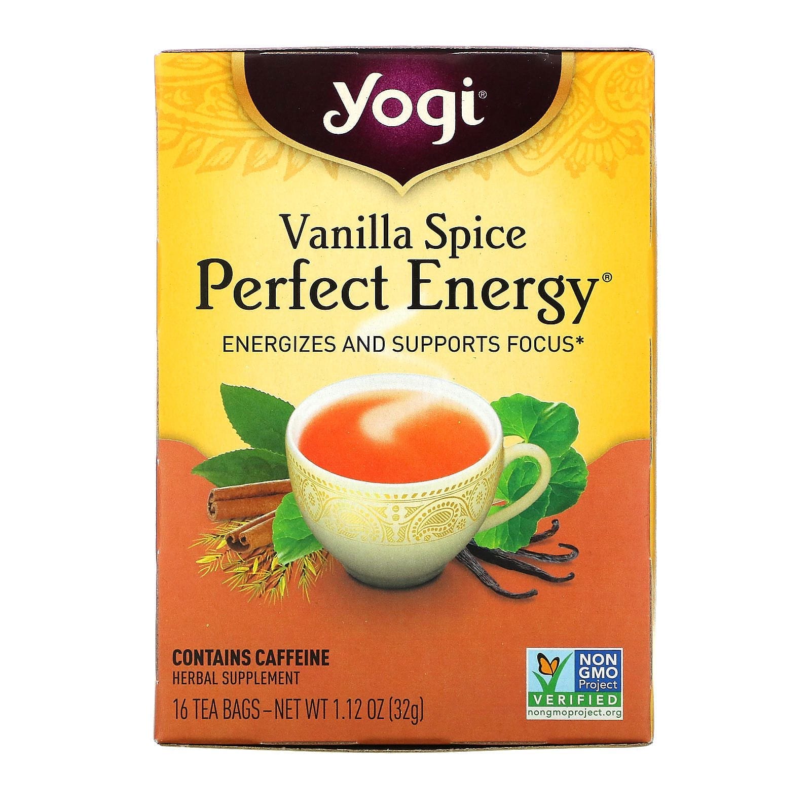 Yogi Tea, Perfect Energy, vainilla picante, 16 bolsitas de té, 1.12 oz (32 g)