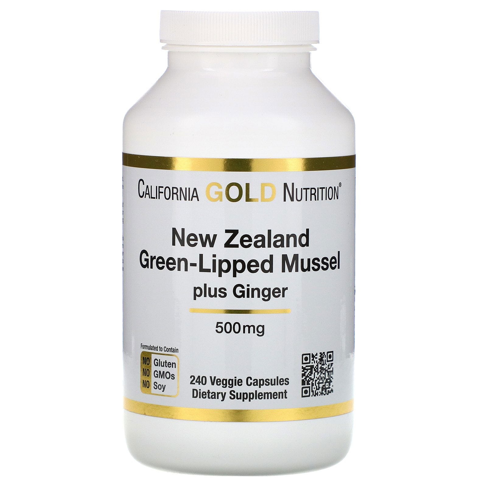 California Gold Nutrition, Nueva Zelanda, mejillón verde más jengibre, fórmula para la salud de las articulaciones, 500 mg, 240 cápsulas vegetarianas