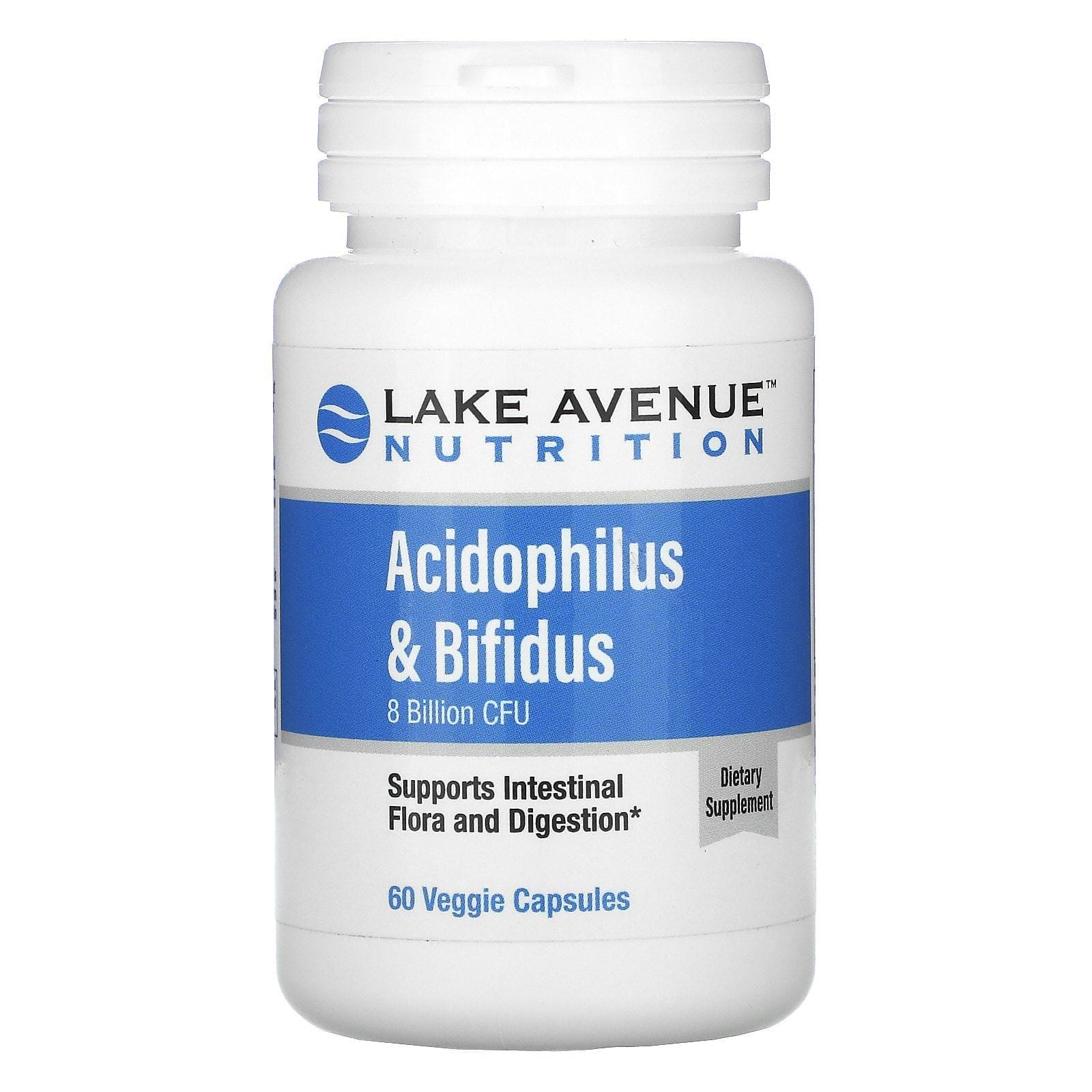 Lake Avenue Nutrition, Acidophilus y bifidobacterias, Mezcla probiótica, 8000 millones de UFC, 60 cápsulas vegetales