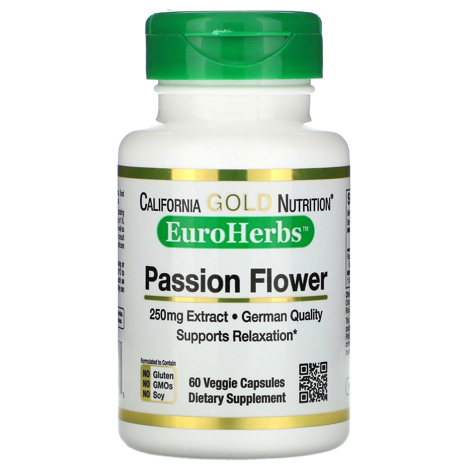 California Gold Nutrition, EuroHerbs, Flor de la pasión, 250 mg, 60 cápsulas vegetales