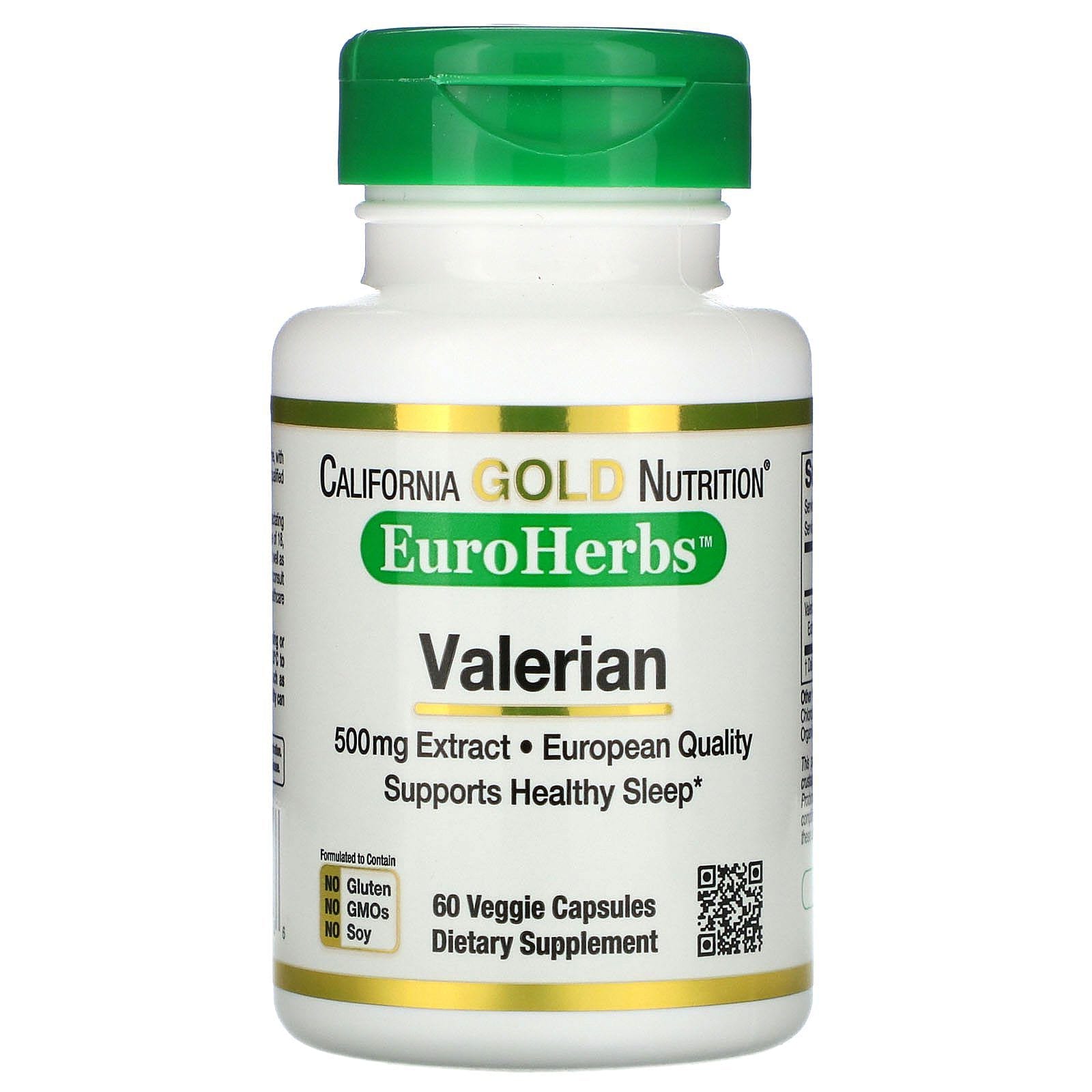 California Gold Nutrition, EuroHerbs, Valeriana, 500 mg, 60 cápsulas vegetales