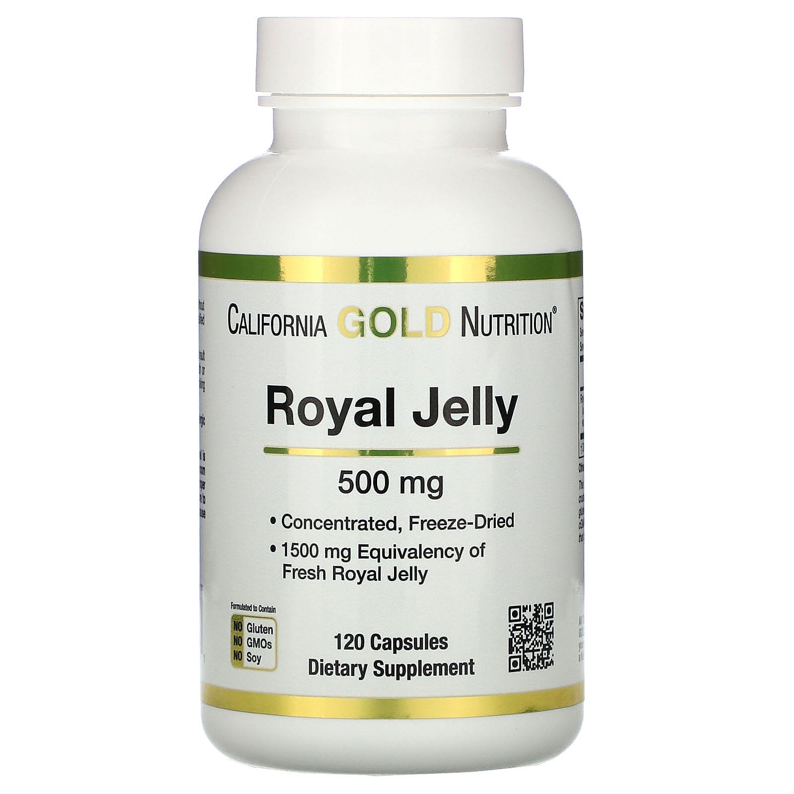 California Gold Nutrition, Jalea Real, Concentrada y congelada en seco, 500 mg, 120 cápsulas vegetales