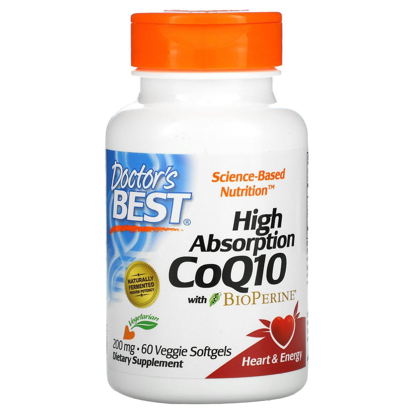Doctor's Best, CoQ10 de alta absorción con BioPerine, 200 mg, 60 cápsulas blandas vegetales