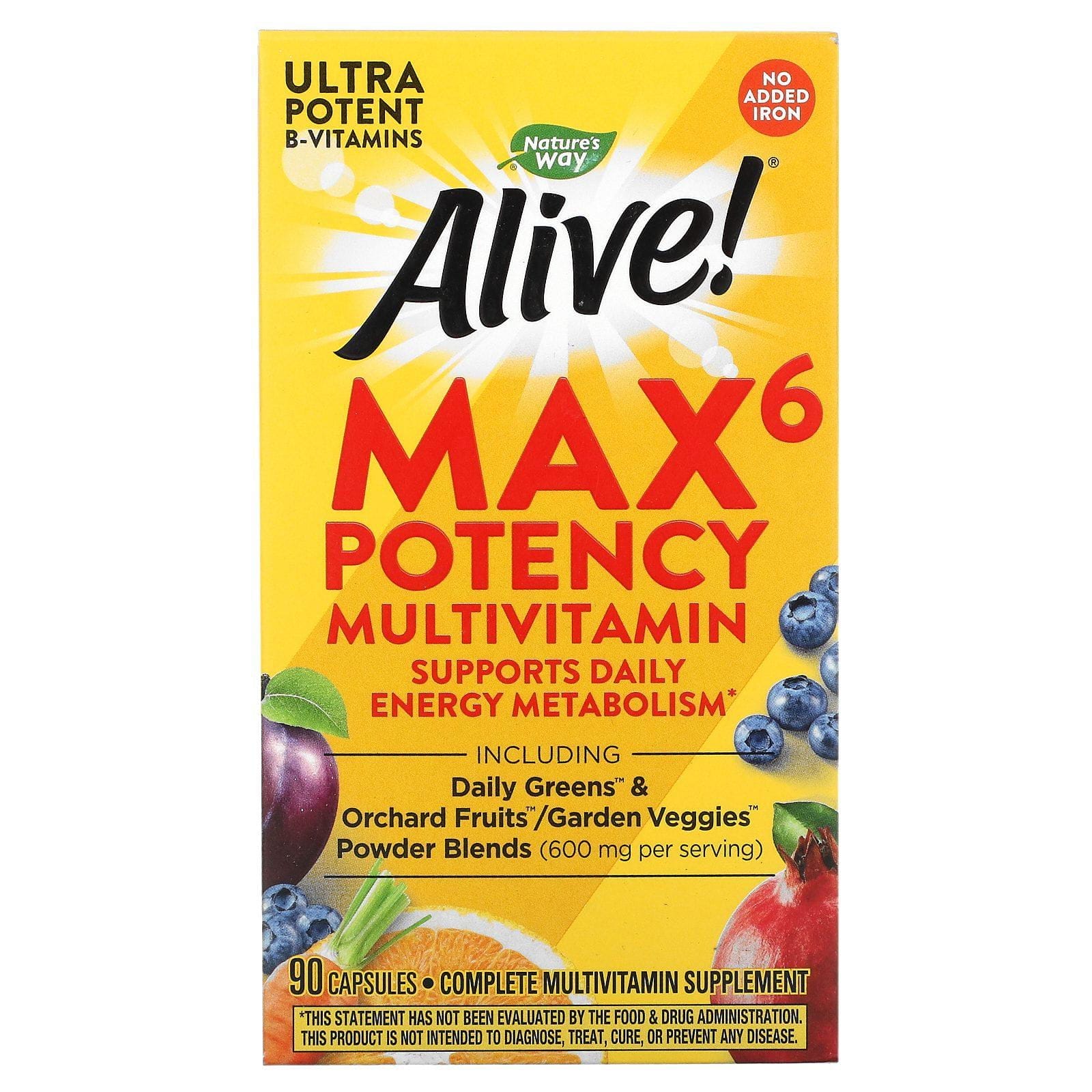 Nature's Way, Alive! Max6 Potency Multivitamin, No Added Iron, 90 Capsules