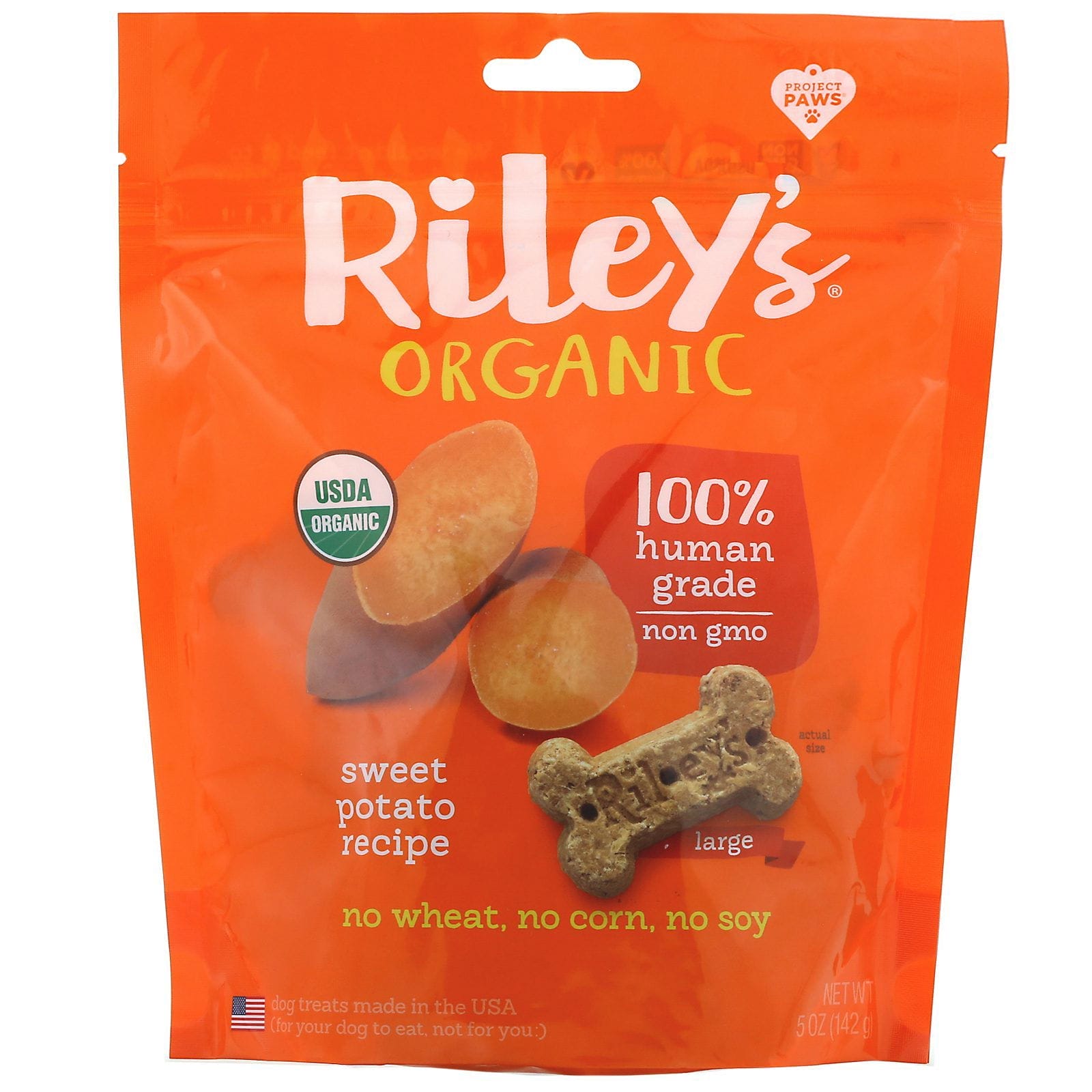 Riley’s Organics, Bocadillos para perros, Hueso grande, Receta de batatas, 142 g (5 oz)