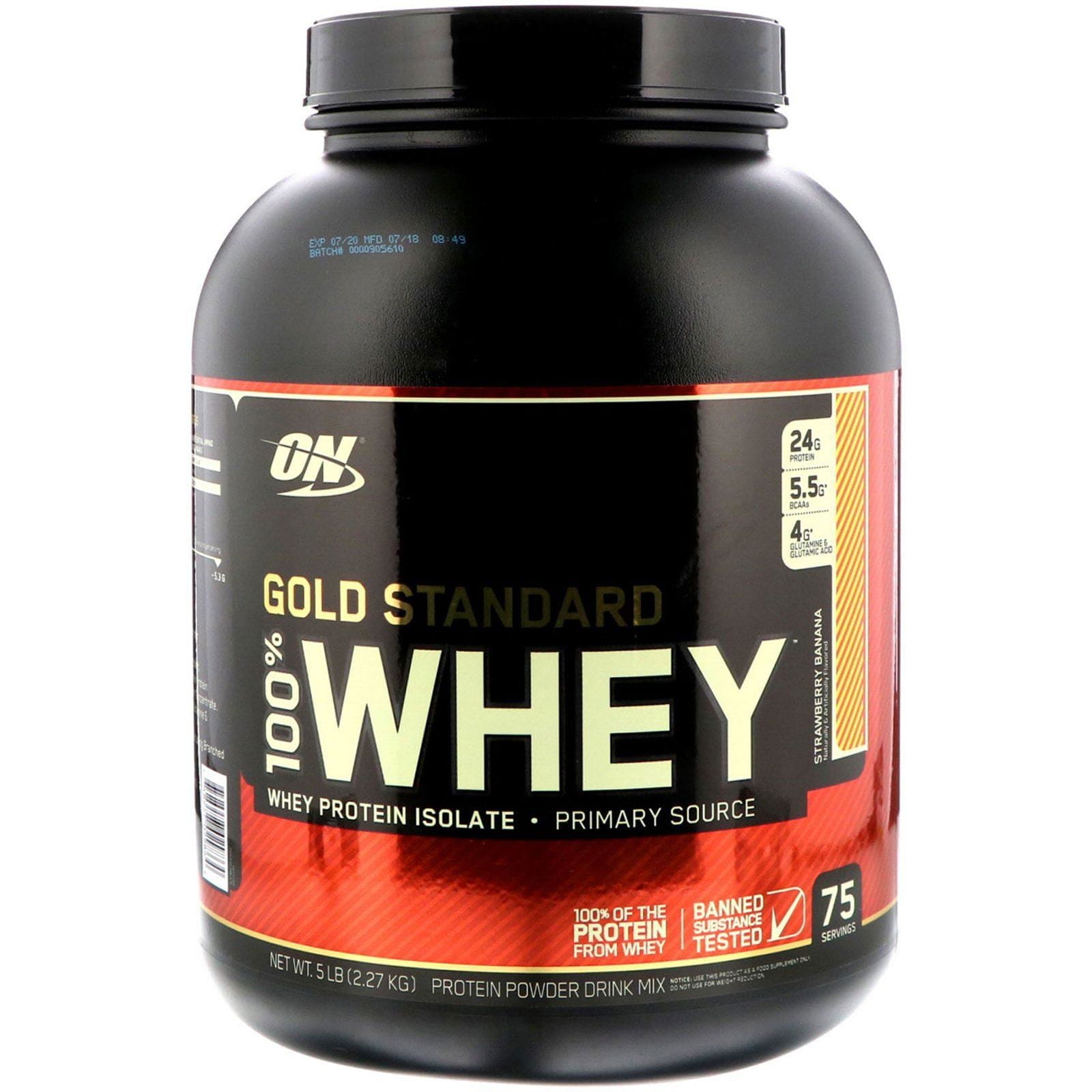 Optimum Nutrition, Gold Standard 100% Whey, Fresa y plátano, 2,27 kg (5 lb)