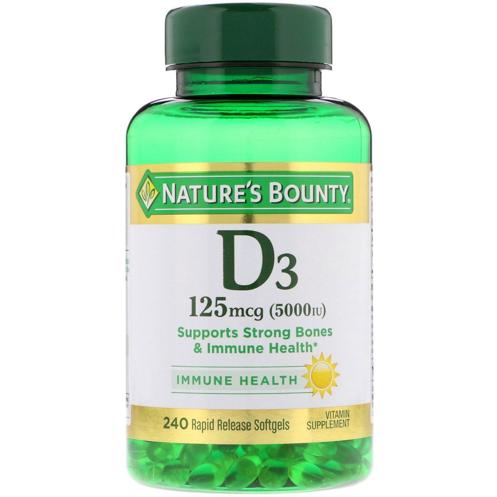Nature's Bounty, Vitamina D3, 125 mcg (5000 UI), 240 cápsulas blandas de liberación rápida
