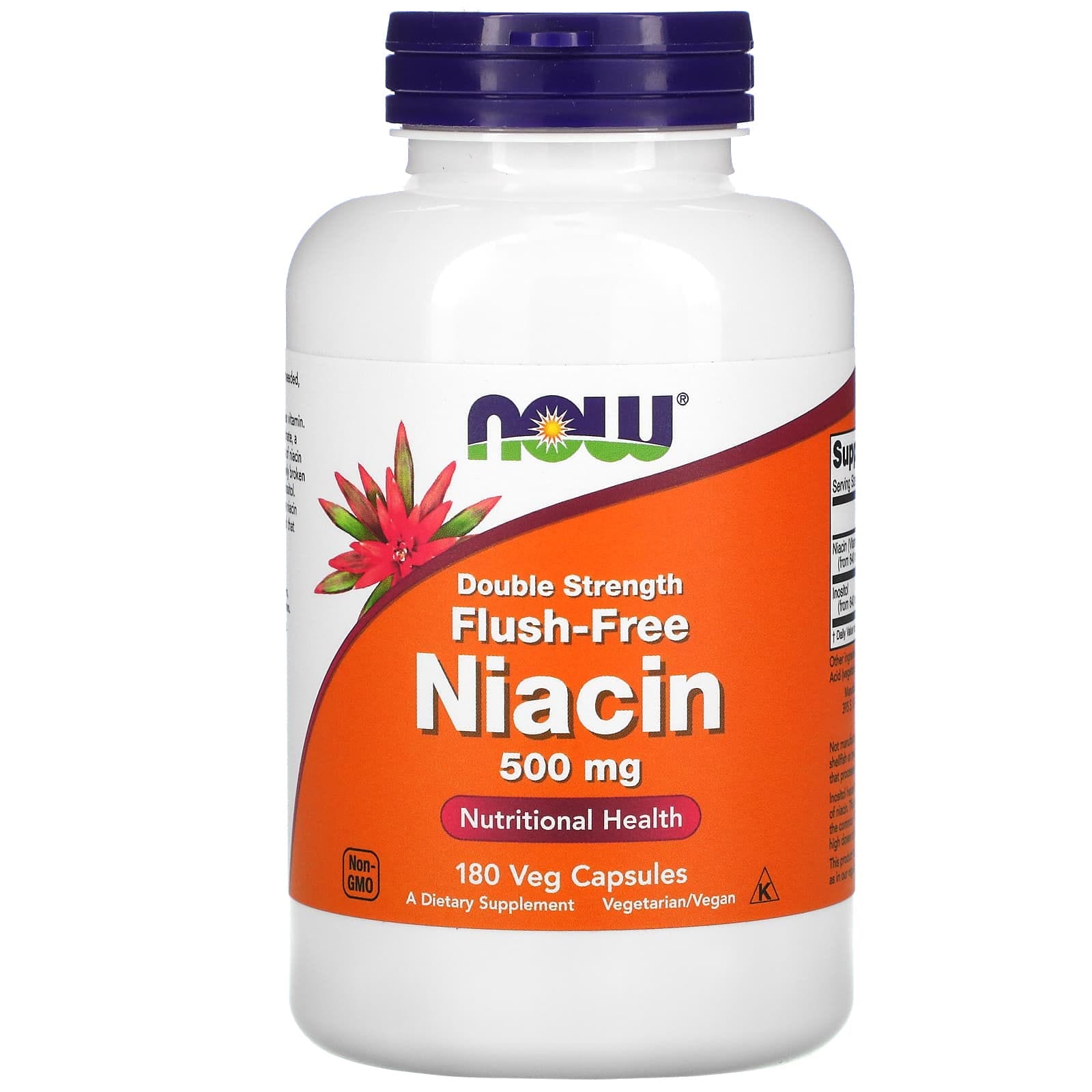NOW Foods, Niacina, No causa enrojecimiento, Doble concentración, 500 mg, 180 cápsulas vegetales