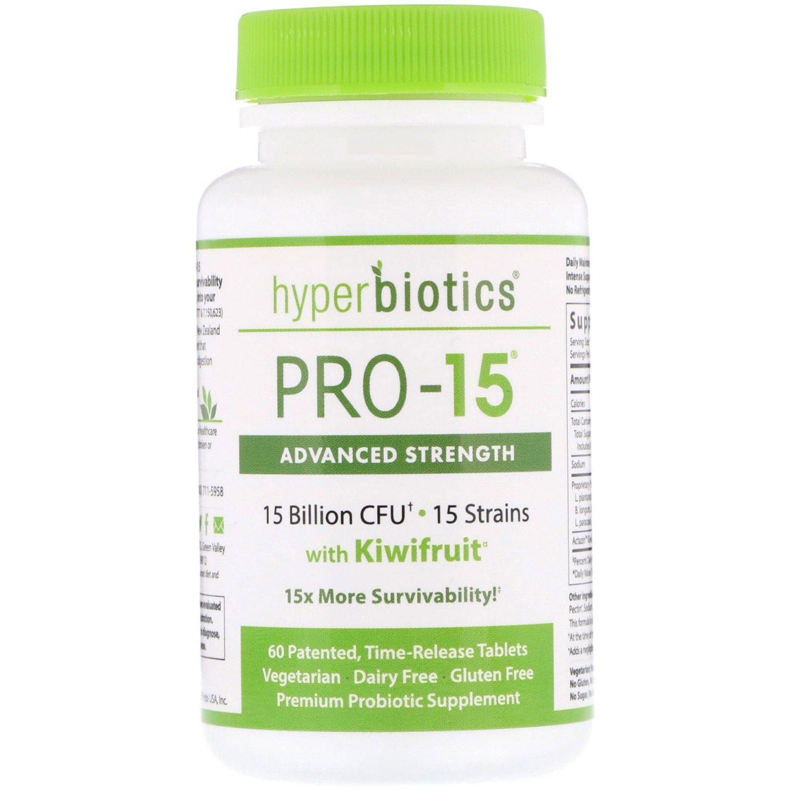 Hyperbiotics, PRO-15, Fuerza avanzada con kiwi, 60 tabletas patentadas de liberación rápida