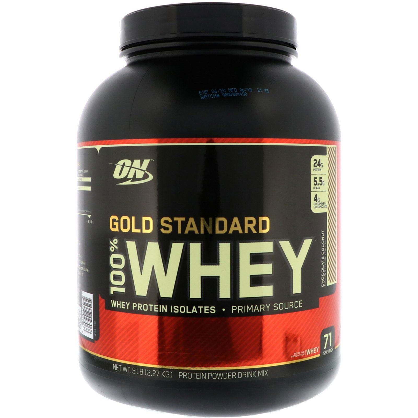 Optimum Nutrition, Estándar de oro, 100% suero de leche, chocolate con coco, 5 lbs (2,27 kg)