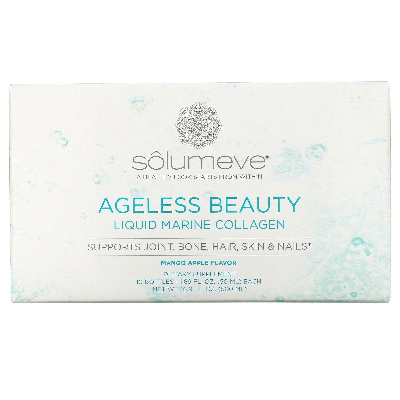 Solumeve, Belleza sin edad, Colágeno marino líquido, Sabor a mango y manzana, 10 frascos, 50 ml (1,69 oz. líq.) cada uno