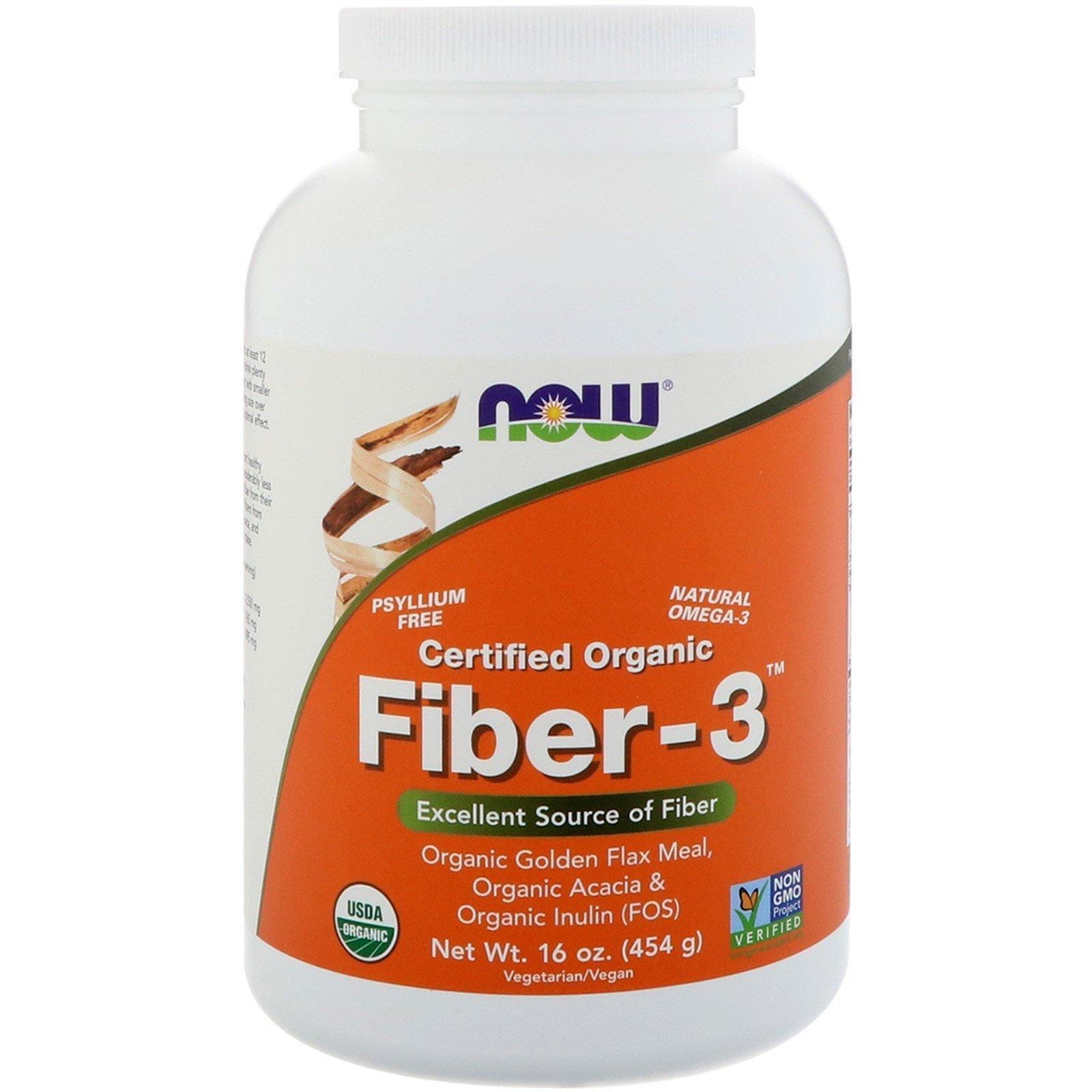 Now Foods, Fiber-3 orgánica, 100% certificada,16 oz (454 g)