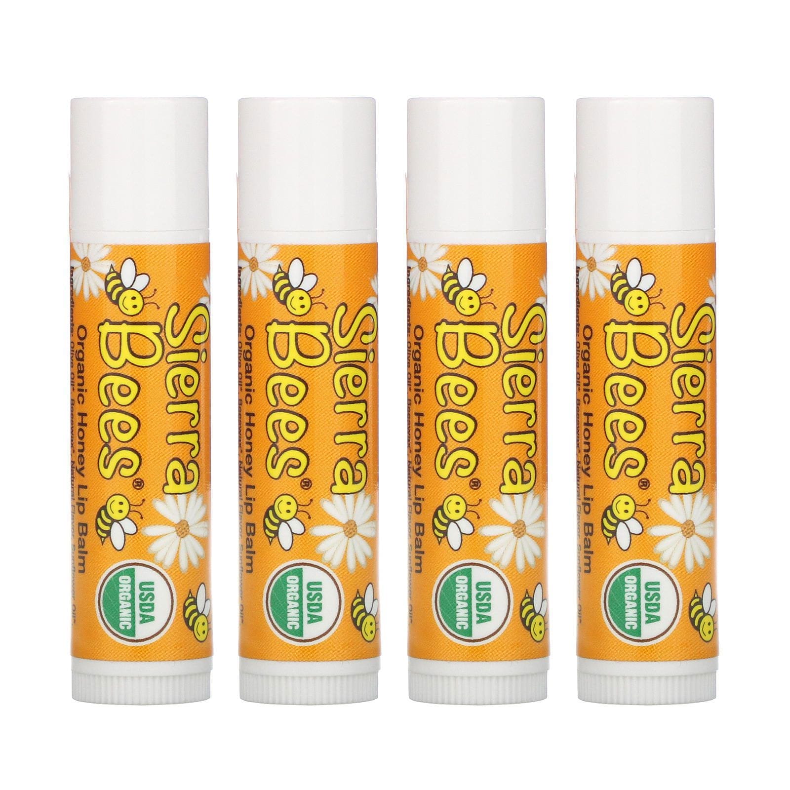 Sierra Bees, Bálsamos labiales orgánicos, Mantequilla de Karité, Paquete de 4, 0.15 oz (4.25 g) cada uno.