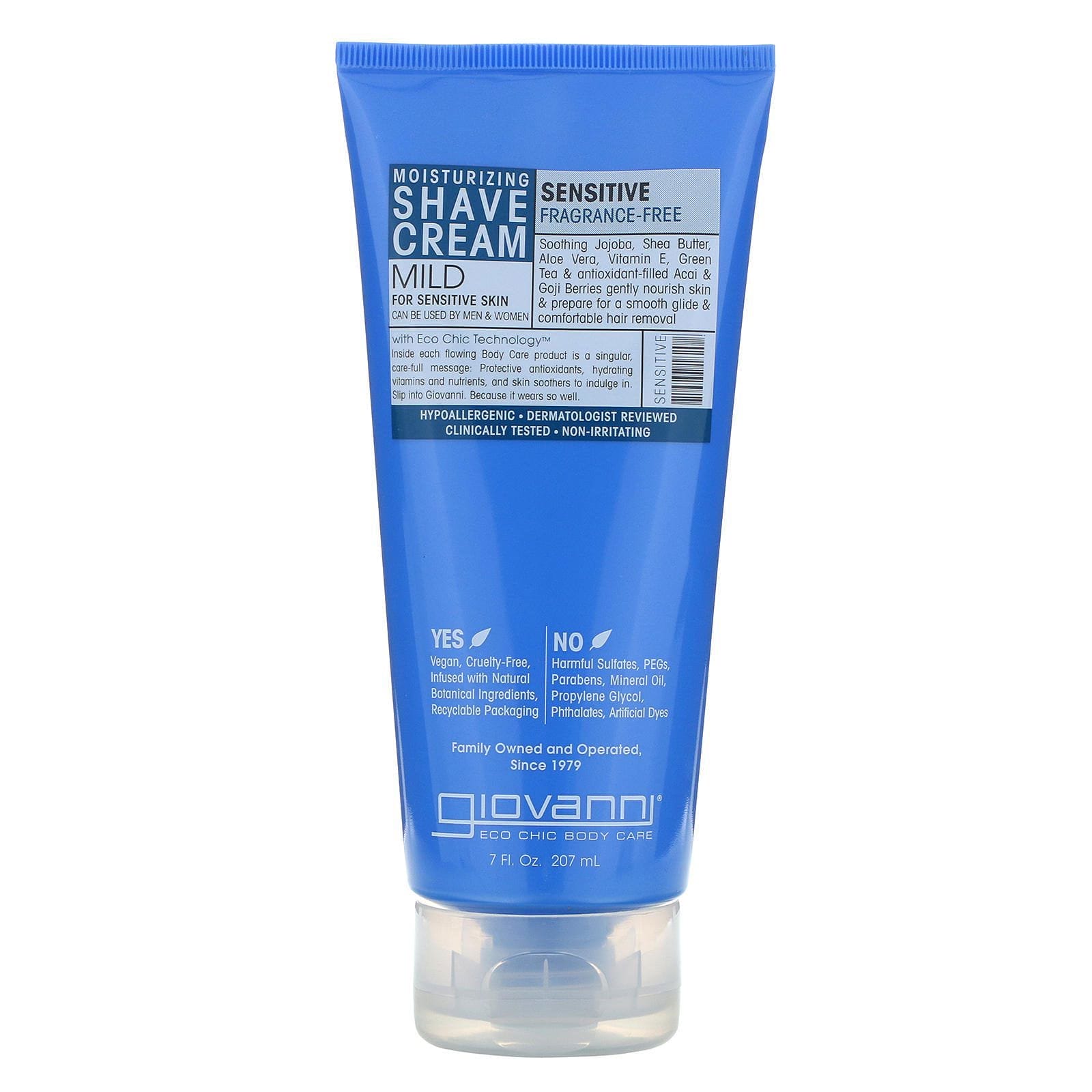 Giovanni, Crema de afeitar humectante, sensible, sin fragrancia, 7 fl oz (207 ml)