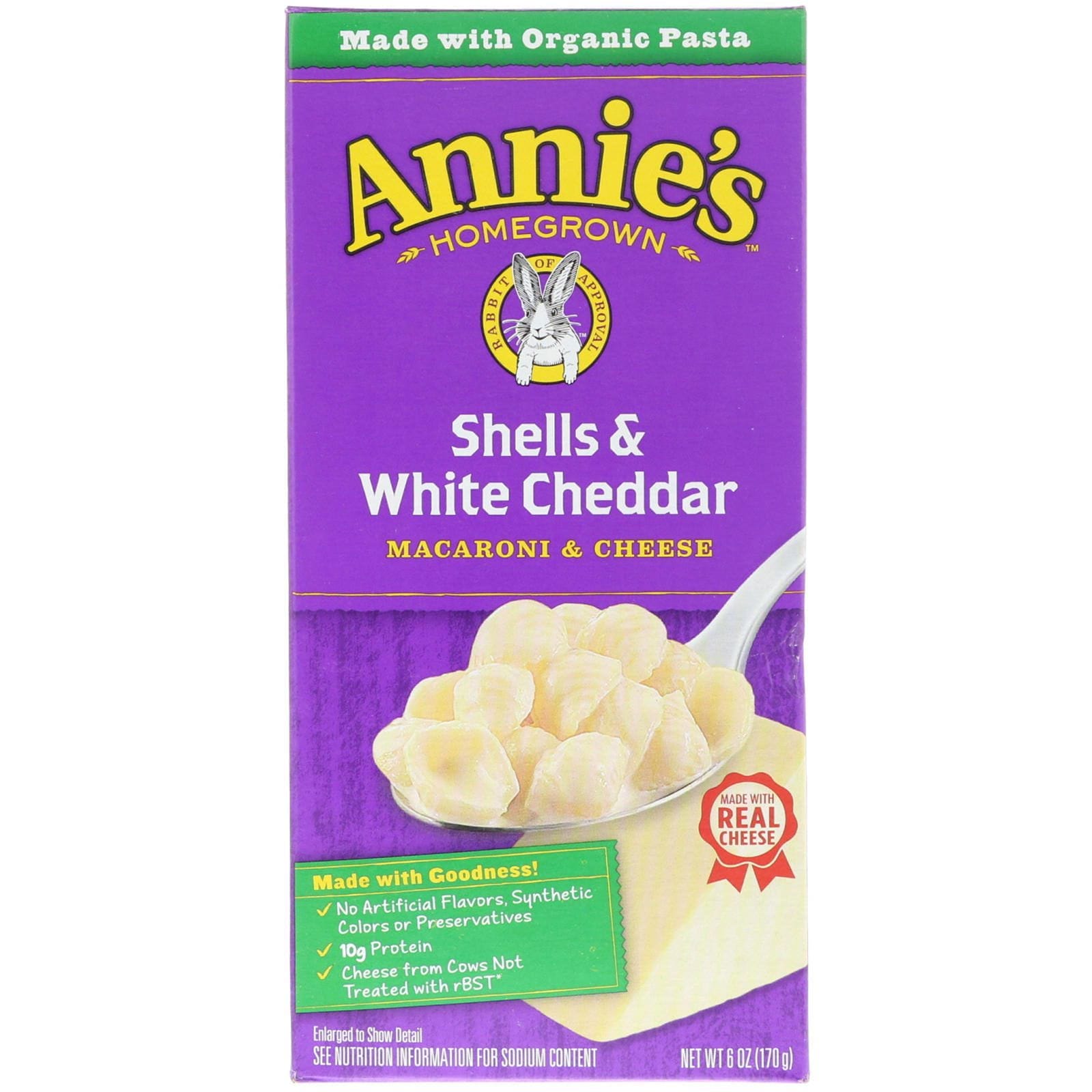 Annie's Homegrown, Caracoles & cheddar blanco, macarrones & queso, 6 oz (170 g)