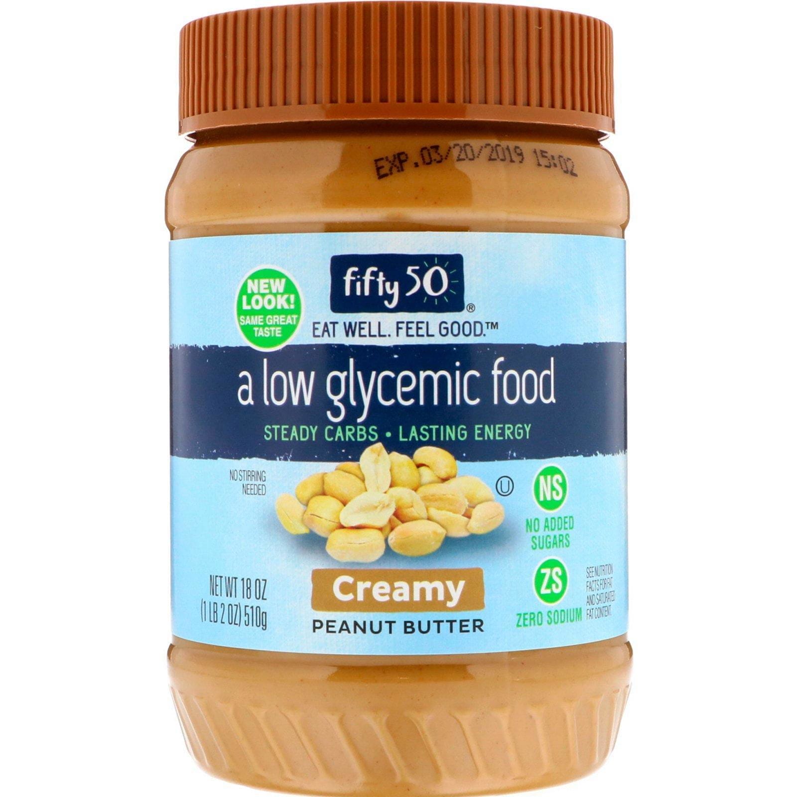Fifty 50, Mantequilla de Maní de Bajo Índice Glucémico, Cremosa, 18 oz (510 g)