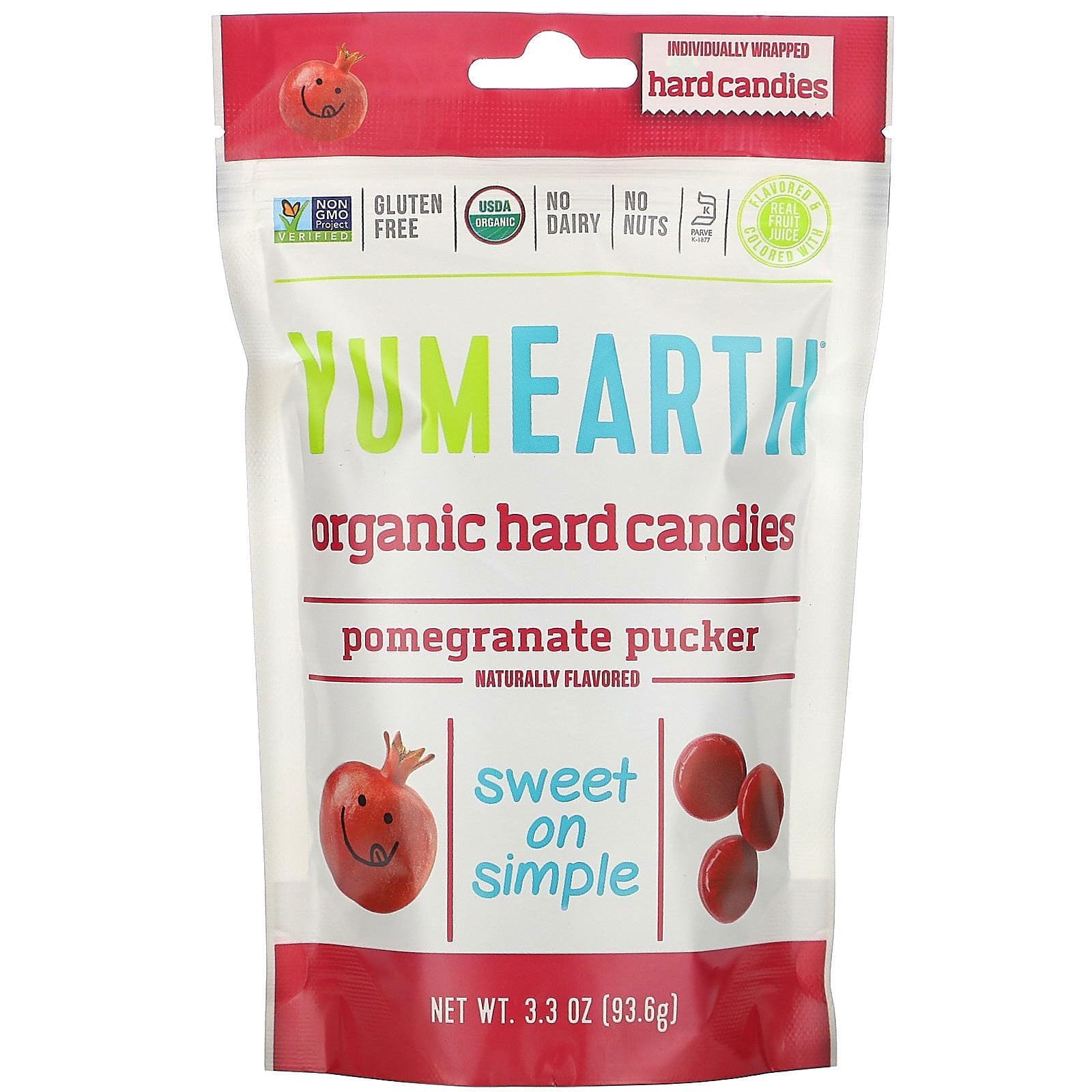 YumEarth, Caramelos duros orgánicos, Pomegranate Pucker - 3,3 oz (93,6 g)