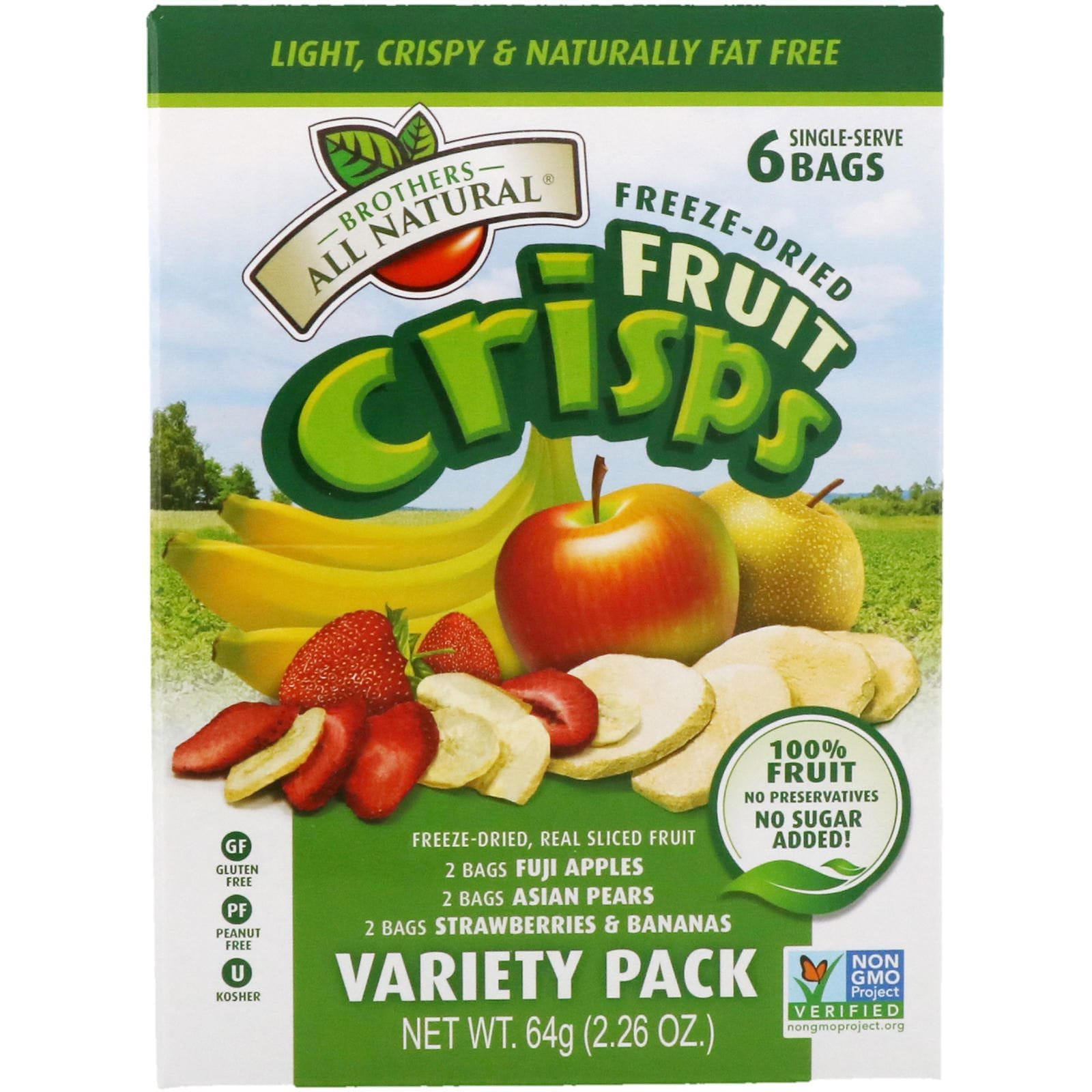 Brothers-All-Natural, Frutas Fritas, Paquete de variedades, 6 bolsas individuales, 2.26 oz (64 g)