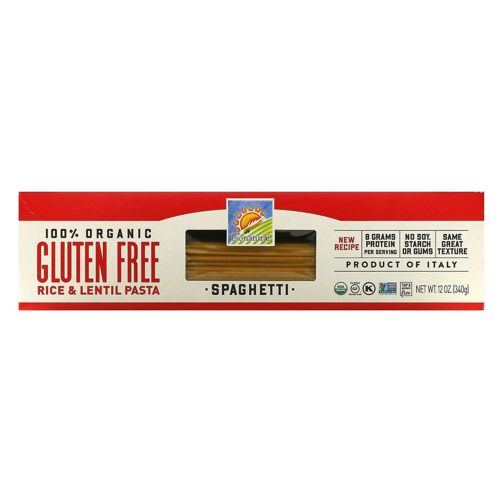 Bionaturae, Pasta de arroz y lentejas, 100 % orgánica, Sin gluten, Espaguetis, 340 g (12 oz)
