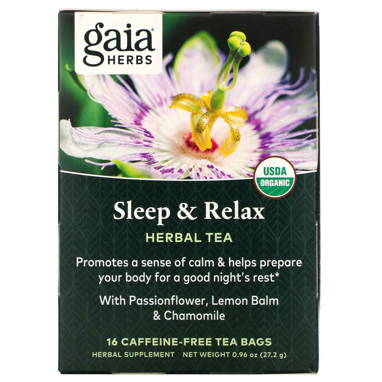 Gaia Herbs, Té de hierbas, Sueño y relajación, Sin cafeína, 16 bolsitas de té, 27,2 g (0,96 oz)