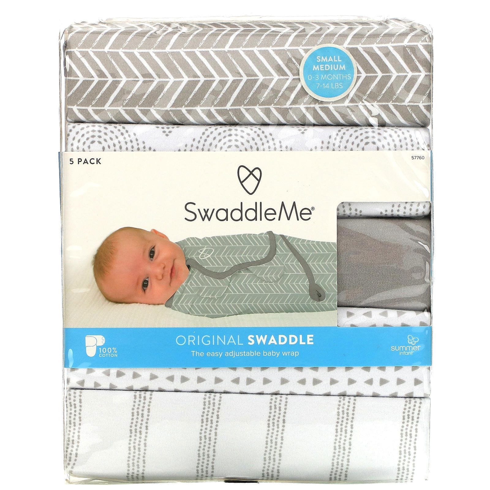 Summer Infant, SwaddleMe, Original Swaddle, Small Medium, 0-3 Months, Grey, 5 Pack