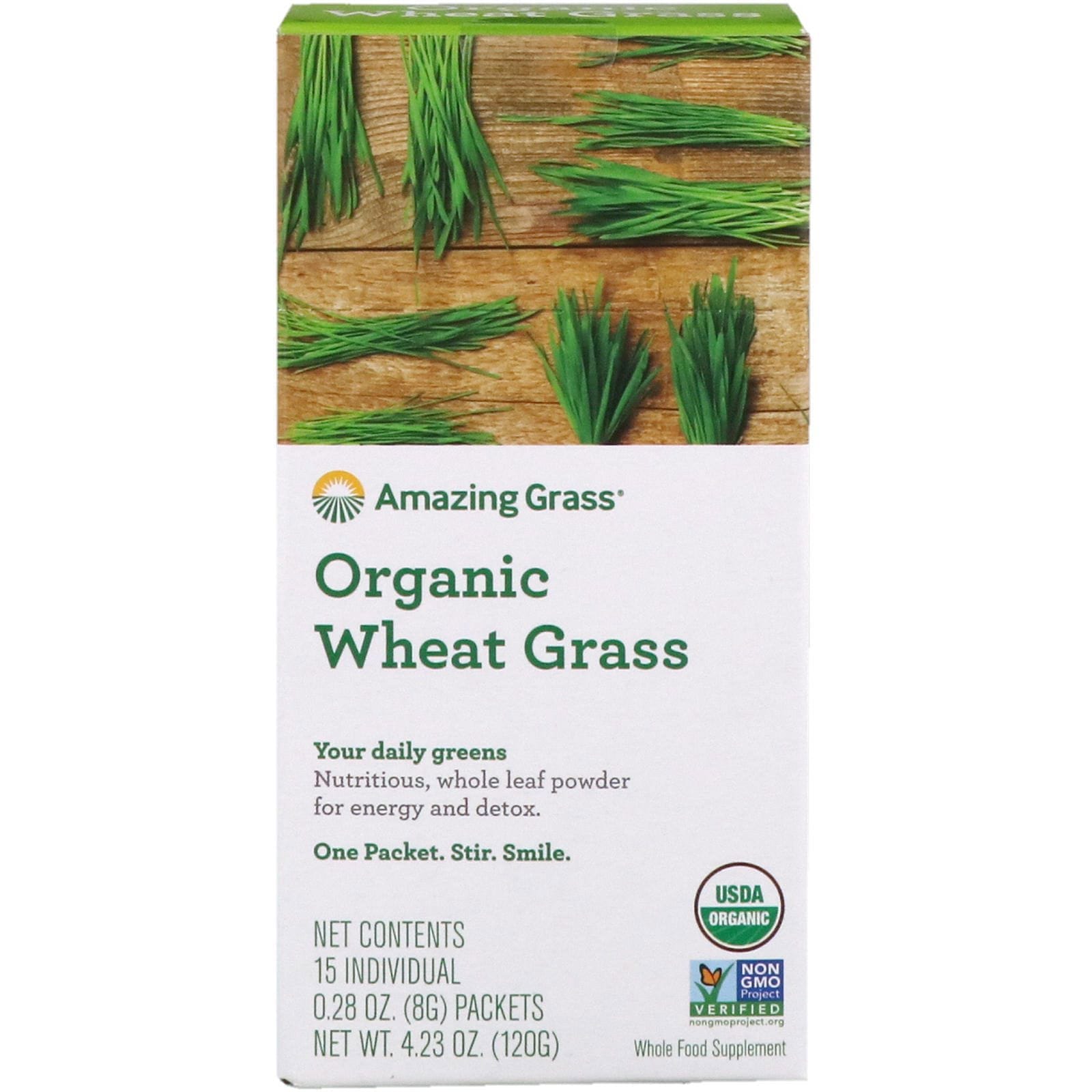 Amazing Grass, Pasto de trigo orgánico, 15 paquetitos individuales, 0.28 oz (8 g) c/u