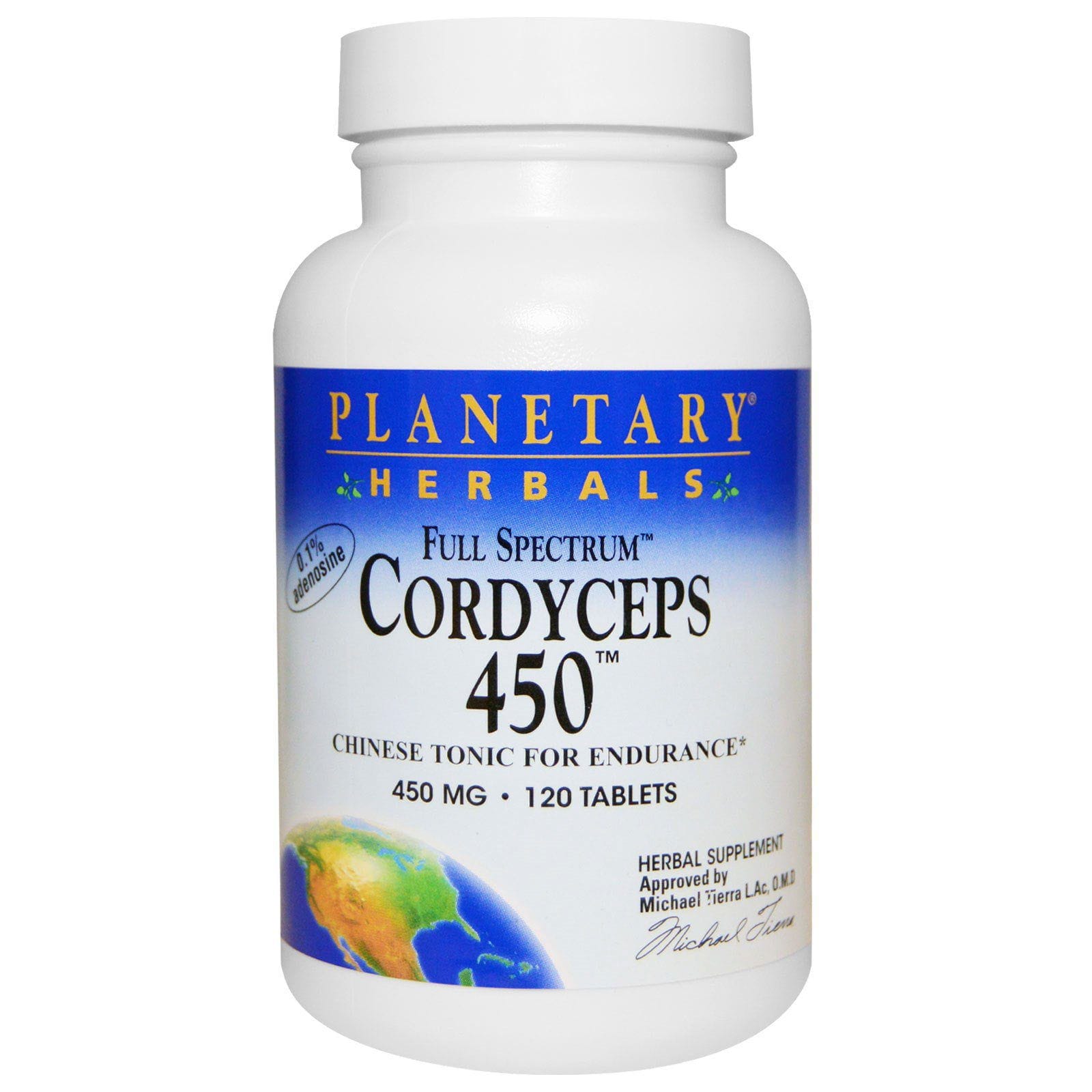 Planetary Herbals, Cordyceps 450, espectro completo, 450 mg, 120 Tabletas