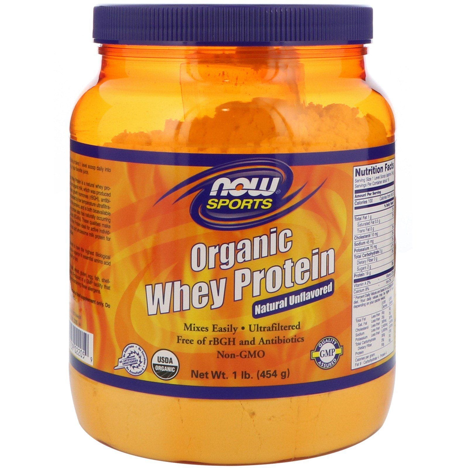 Now Foods, Deportes, proteína de suero orgánico, natural sin sabor, 1 lb (454 g)