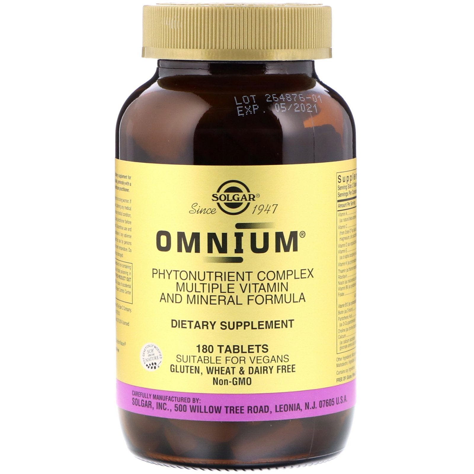 Solgar, Omnium, complejo de fitonutrientes, vitamina múltiple y fórmula mineral, 180 comprimidos
