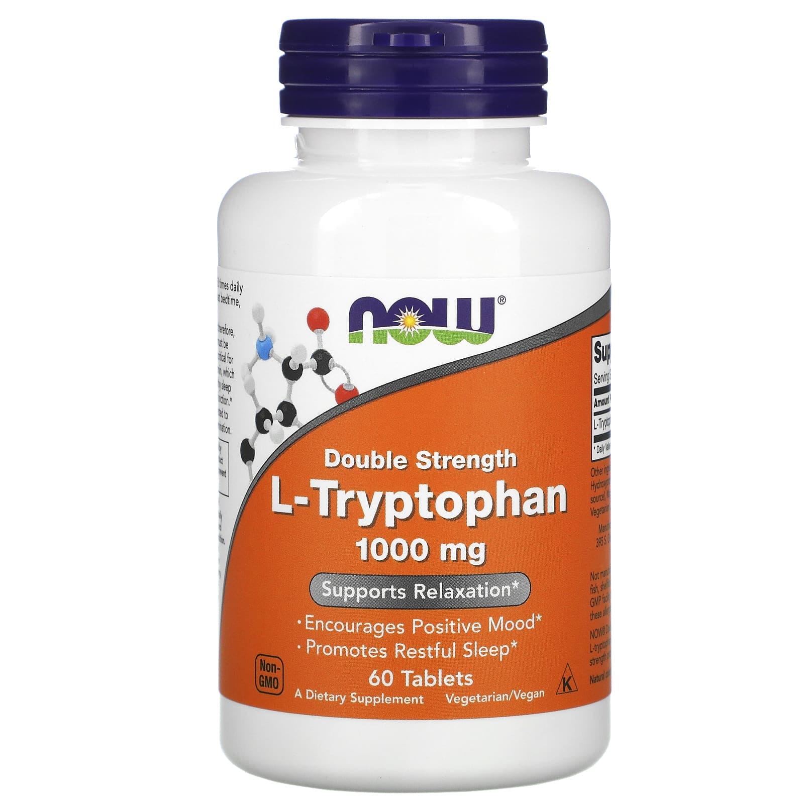 NOW Foods, L-triptófano, Doble concentración, 1000 mg, 60 comprimidos