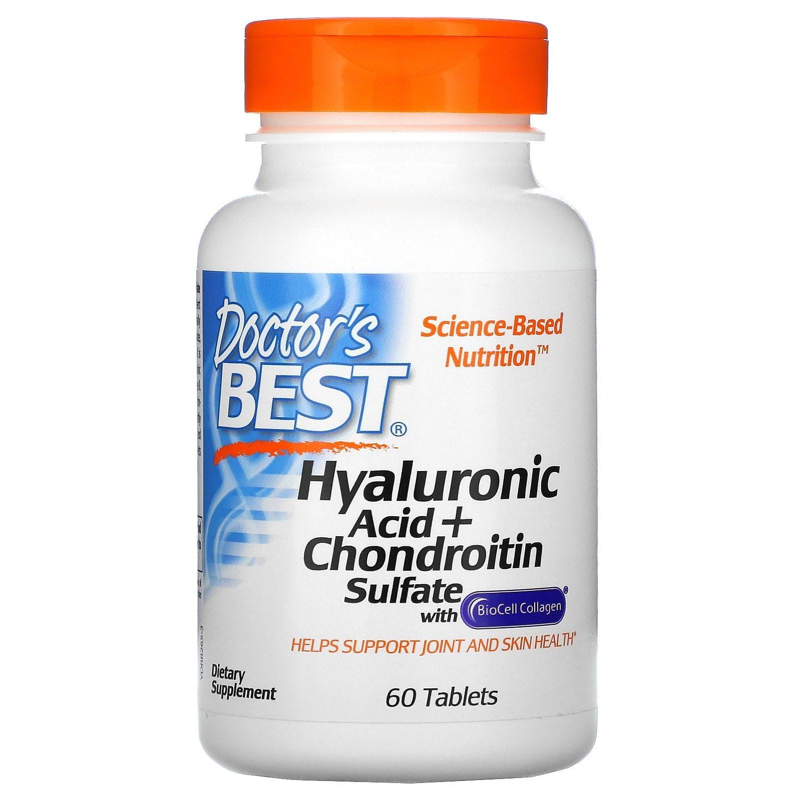 Doctor's Best, Ácido hialurónico y sulfato de condroitina con BioCell Collagen, 60 comprimidos