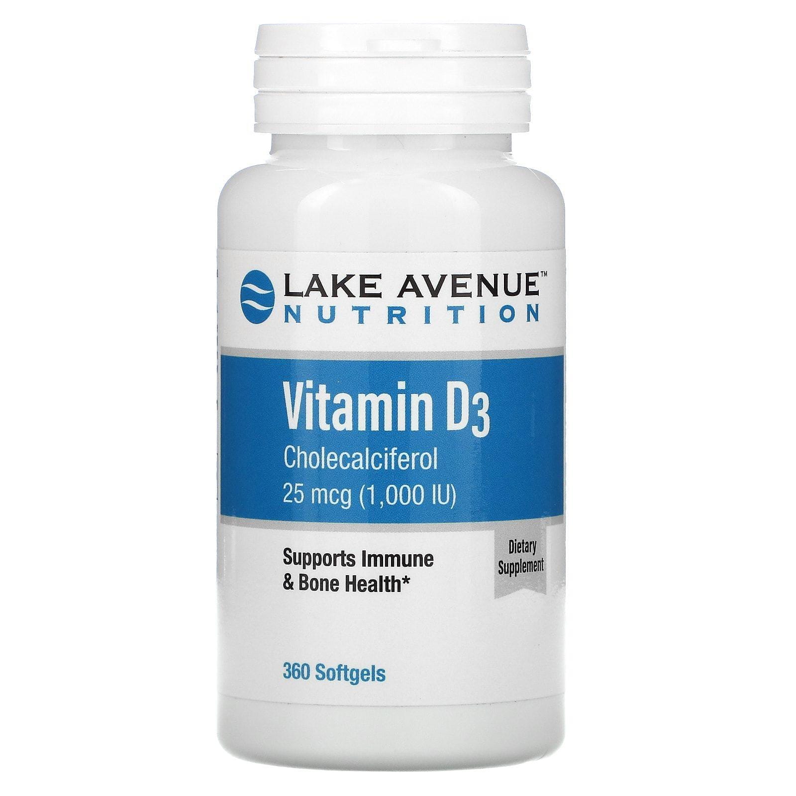 Lake Avenue Nutrition, Vitamina D3, 25 mcg (1000 UI), 360 cápsulas blandas