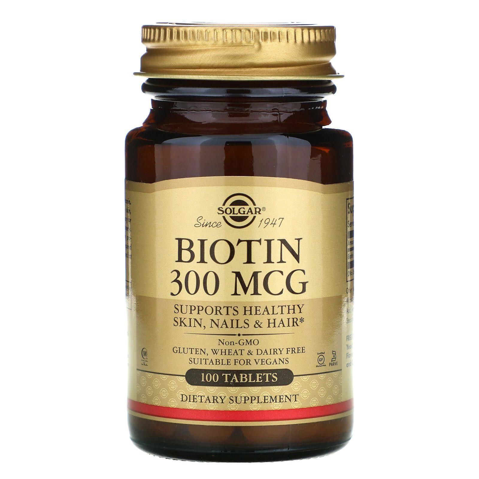 Solgar, Biotina, 300 mcg, 100 comprimidos