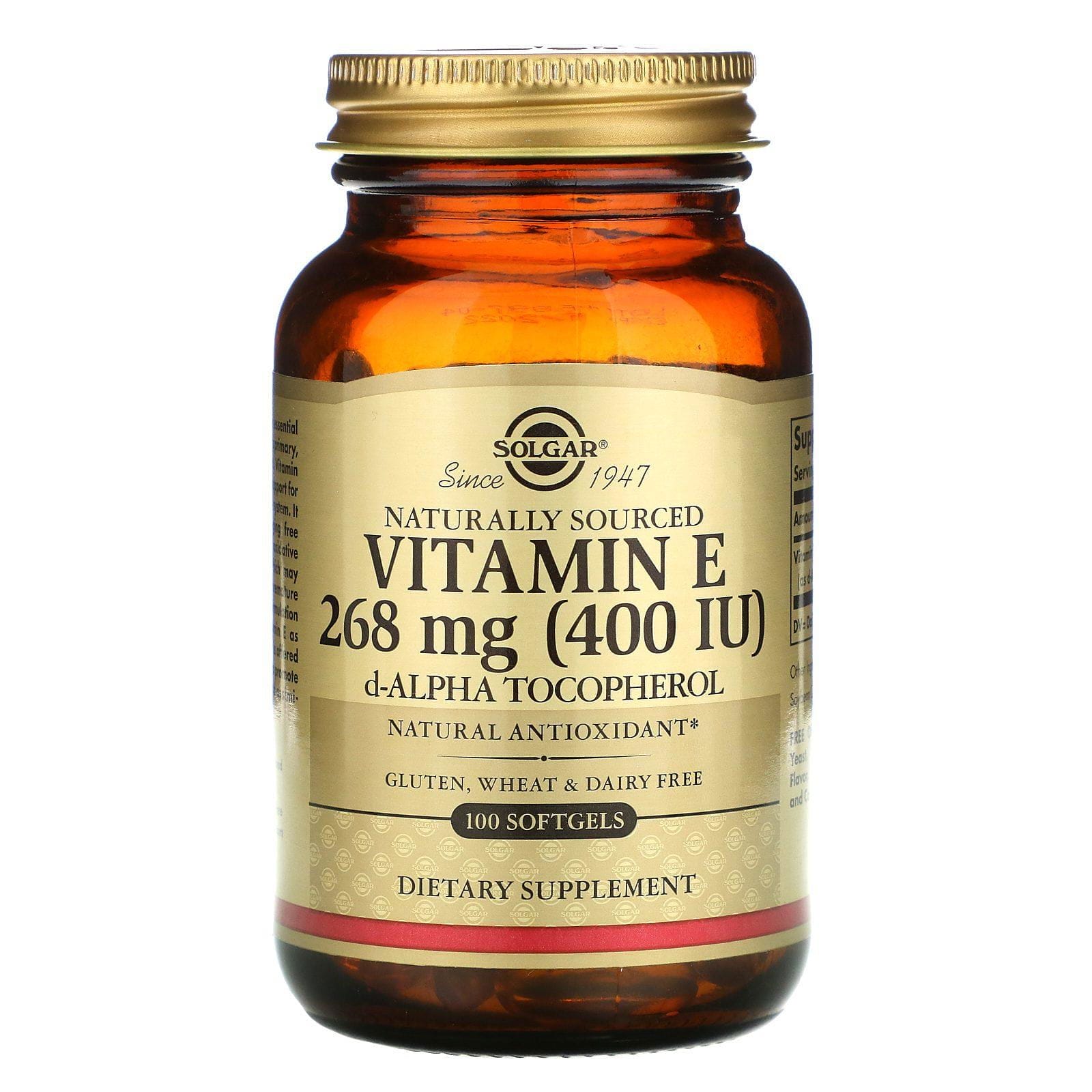 Solgar, Vitamina E, Origen natural, 268 mg (400 UI), 100 cápsulas blandas
