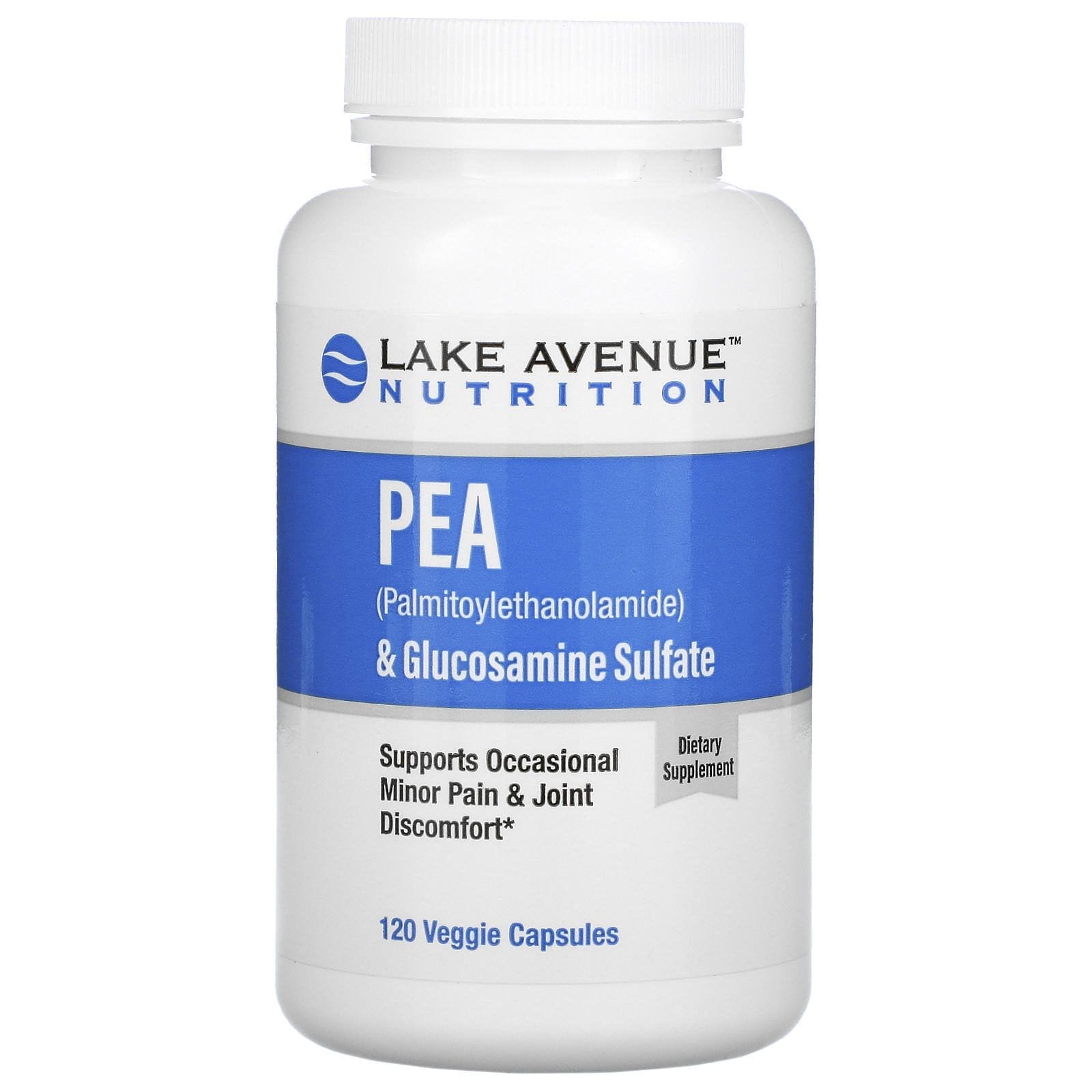 Lake Avenue Nutrition, PEA (palmitoiletanolamida) y sulfato de glucosamina, 600 mg y 1200 mg por porción, 120 cápsulas vegetales