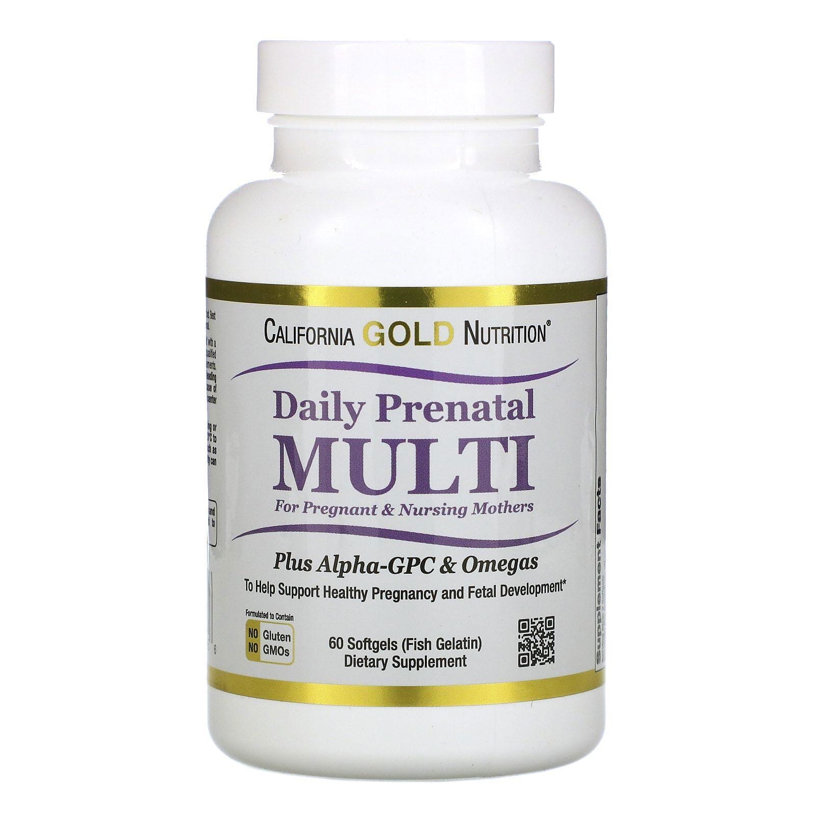California Gold Nutrition, Suplemento multivitamínico prenatal para mujeres embarazadas y madres lactando, 60 cápsulas blandas de gelatina de pescado